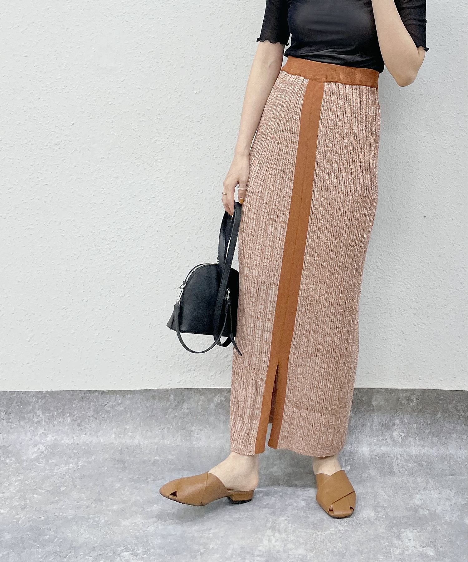 kivi MIXリブタイトスカート レトロガール スカート ロング・マキシスカート オレンジ ブラウン グリーン【送料無料】のサムネイル