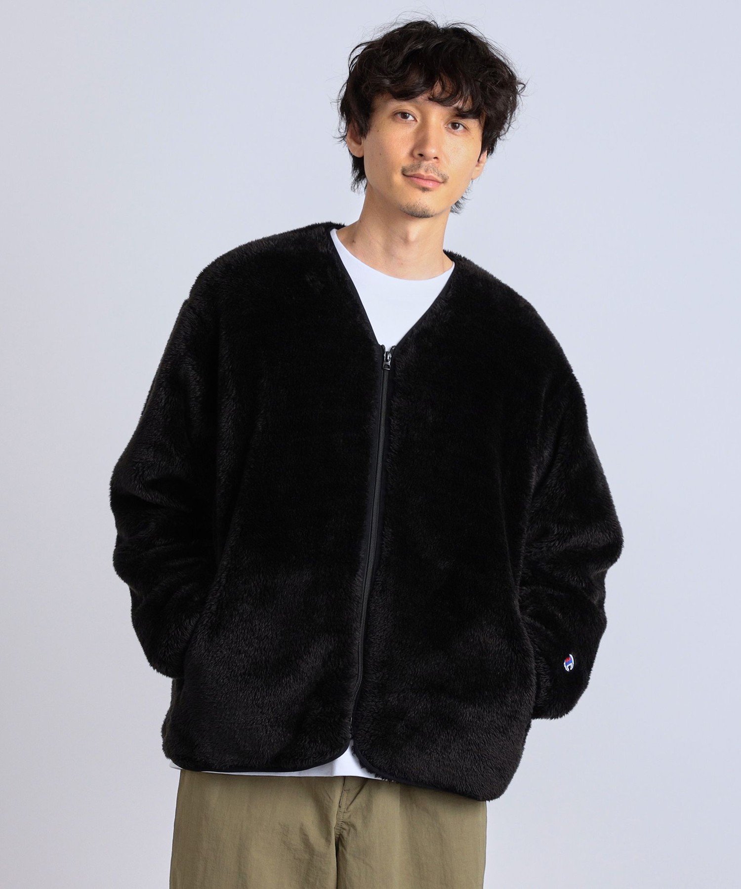 【SALE／30%OFF】SHIPS any 【SHIPS any別注】Champion: ユニセックス オーバーサイズ シェルパフリース ボア ノーカラー ジップ ジャケット 22FW◇ シップス ジャケット・アウター ブルゾン・ジャンパー ブラック ベージュ ネイビー【送料無料】