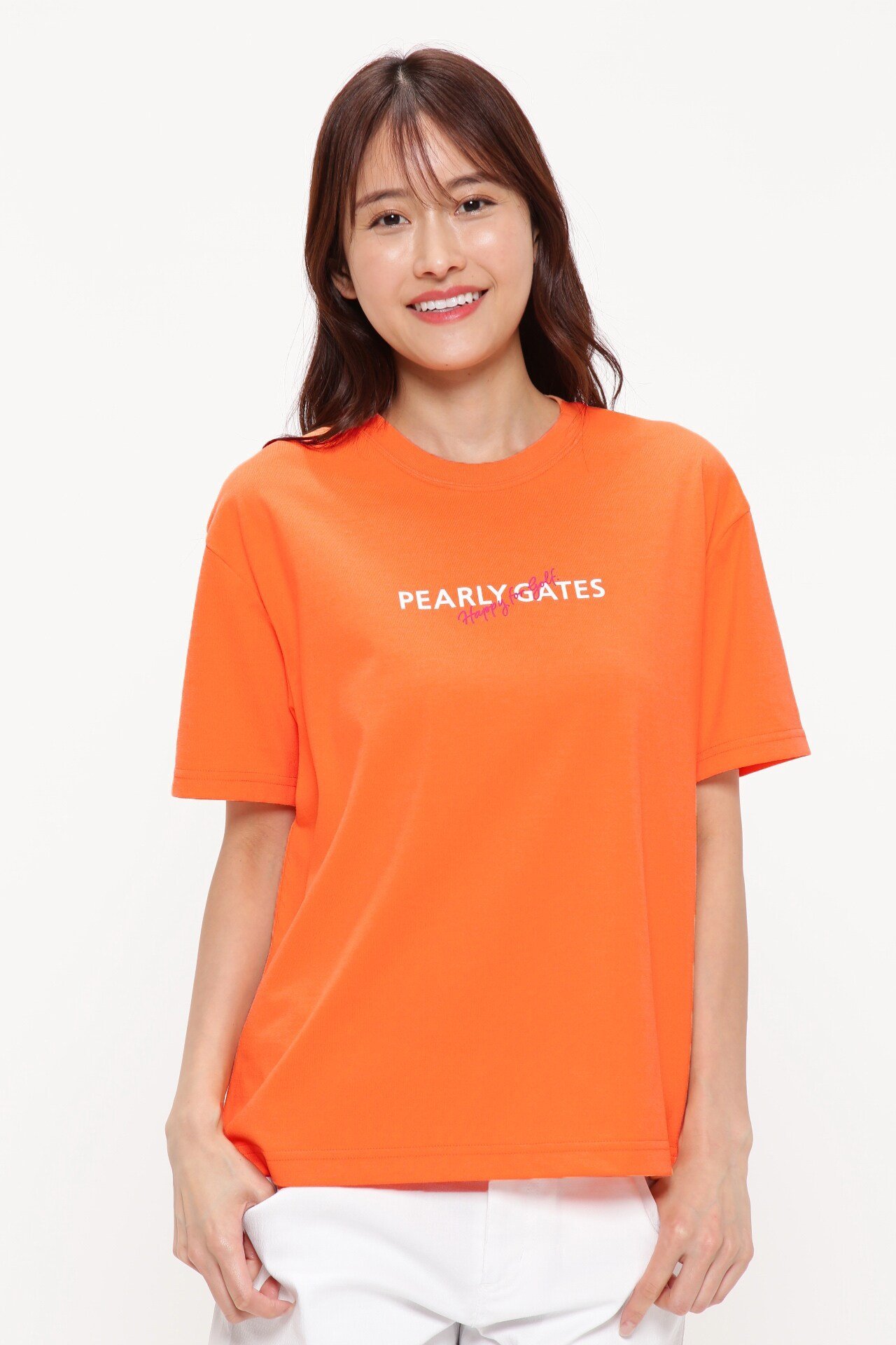 PEARLY GATES T/Cプレーティング天竺 半袖Tシャツ パーリーゲイツ トップス カットソー・Tシャツ ホワイト オレンジ