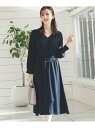 【SALE/30%OFF】IKKA LOUNGE ウエストベルトフレアワンピース イッカ ワンピース・ドレス ドレス ネイビー ベージュ【送料無料】