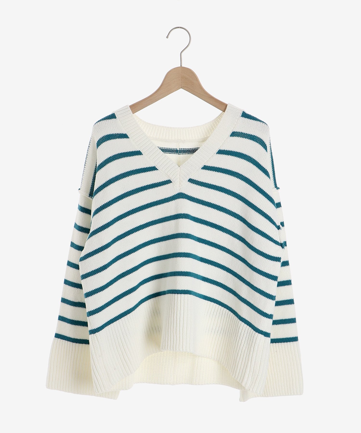 le.coeur blanc ボーダーワイドシルエットVネックニット ルクールブラン トップス ニット ブルー ブラック