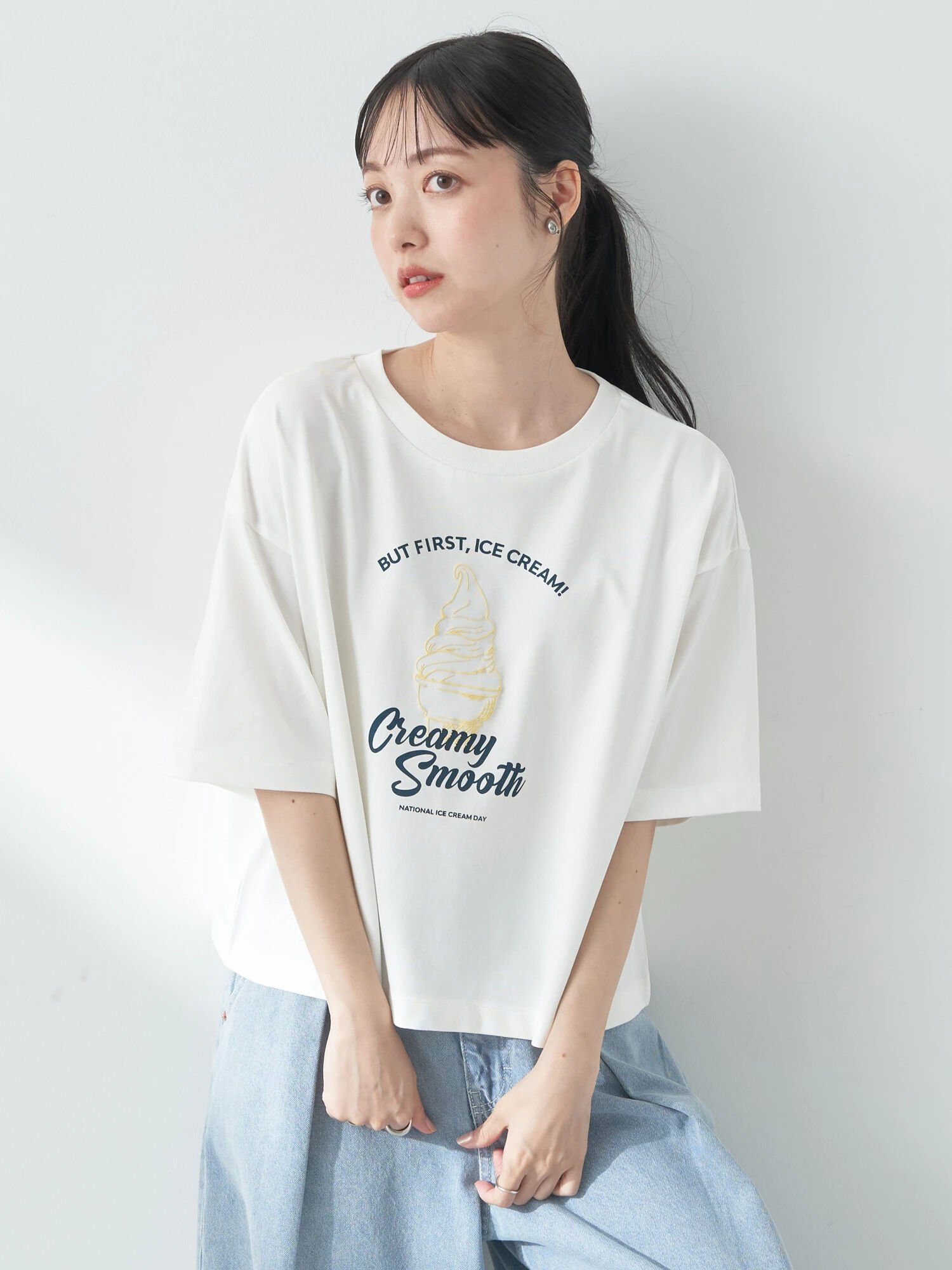 楽天Rakuten Fashionearth music&ecology ICE CREAM! ショートT Tシャツ/接触冷感/半袖/レディース/24SS アースミュージック&エコロジー トップス カットソー・Tシャツ ホワイト ネイビー