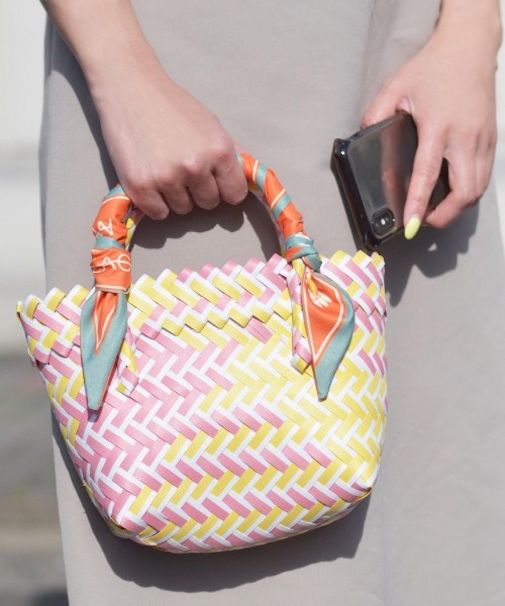 Fun&Daily F&D : スモールリボンカゴバッグ ファンアンドデイリー バッグ かごバッグ ピンク