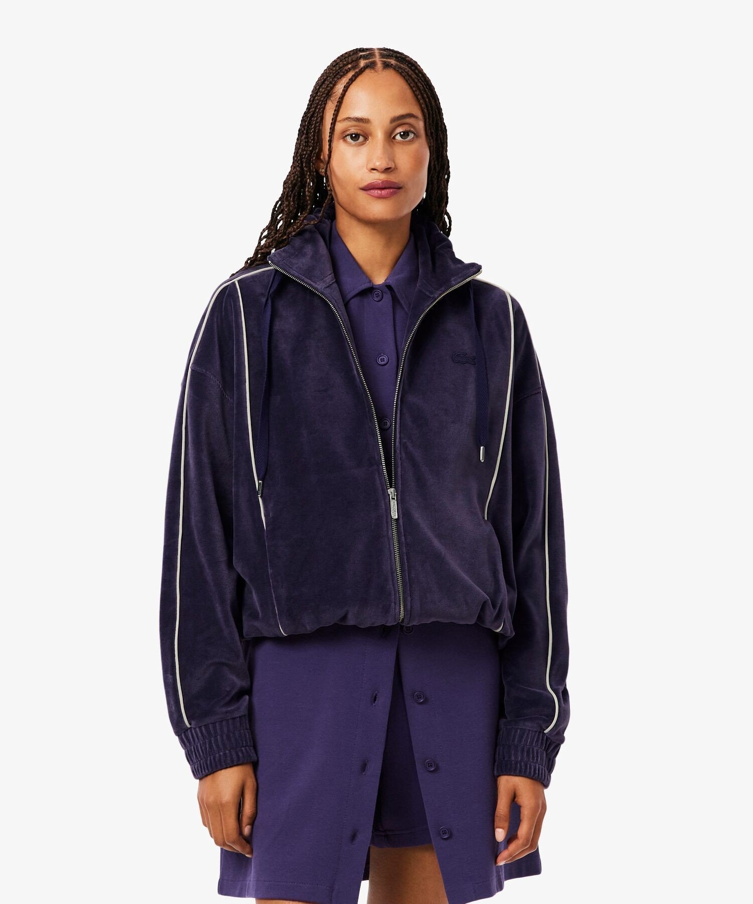 LACOSTE ベロアタッチパイピングトラックジャケット ラコステ トップス カーディガン ネイビー【送料無料】