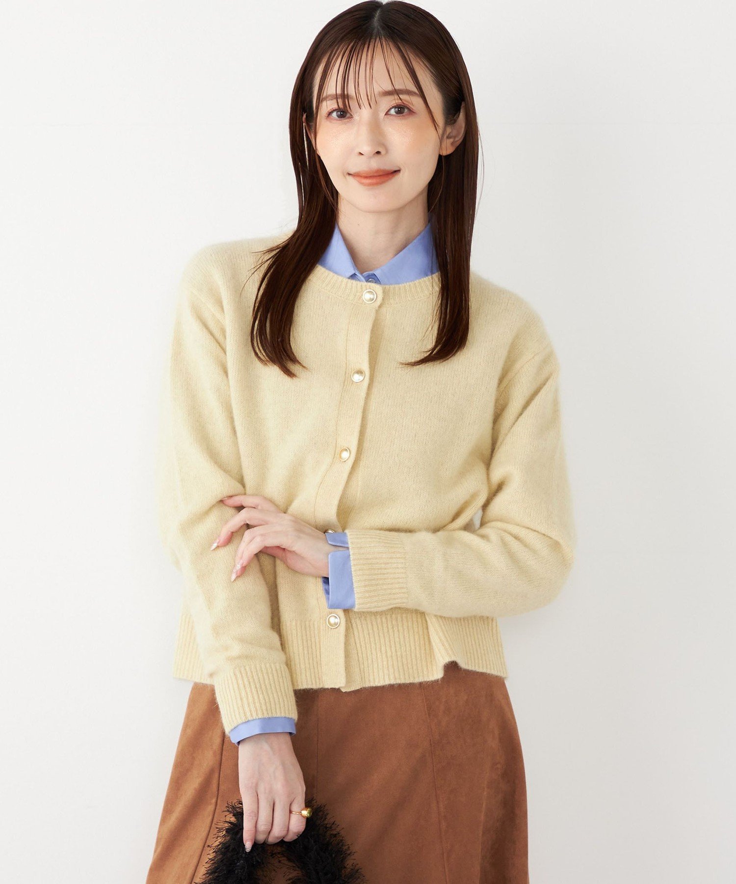 SHIPS Colors 《予約》SHIPS Colors:フォックス アンゴラ クルーネック カーディガン◆ シップス トップス カーディガン ネイビー レッド ホワイト【送料無料】のサムネイル