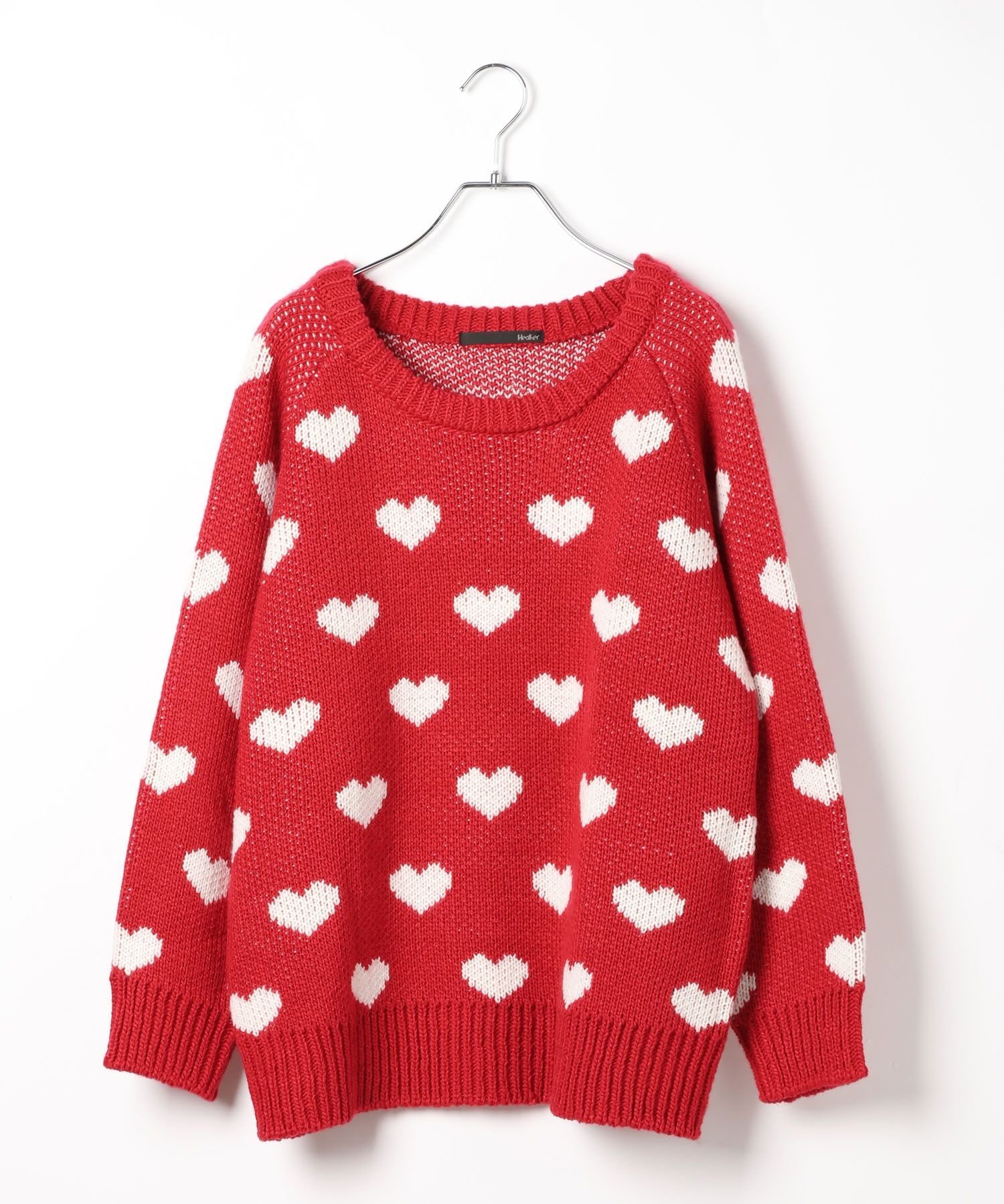 Heather ジャガードハートニット ヘザー トップス ニット ネイビー レッド ピンク
