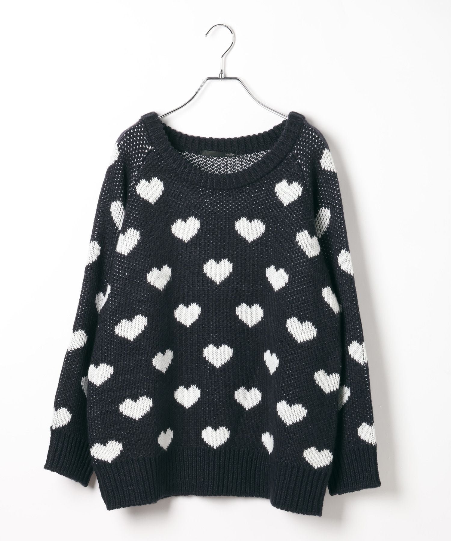 Heather ジャガードハートニット ヘザー トップス ニット ネイビー レッド ピンク