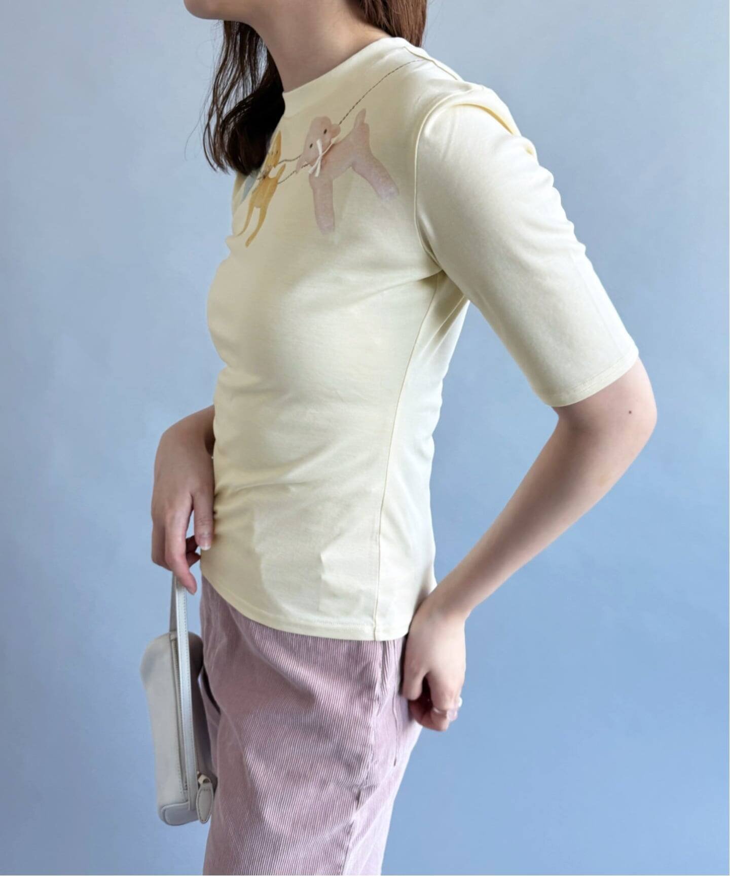 EDIT.FOR LULU 【YUHAN WANG/ユハン・ワン】lambie bow necklace print top エディット フォー ルル トップス カットソー・Tシャツ イエロー【送料無料】