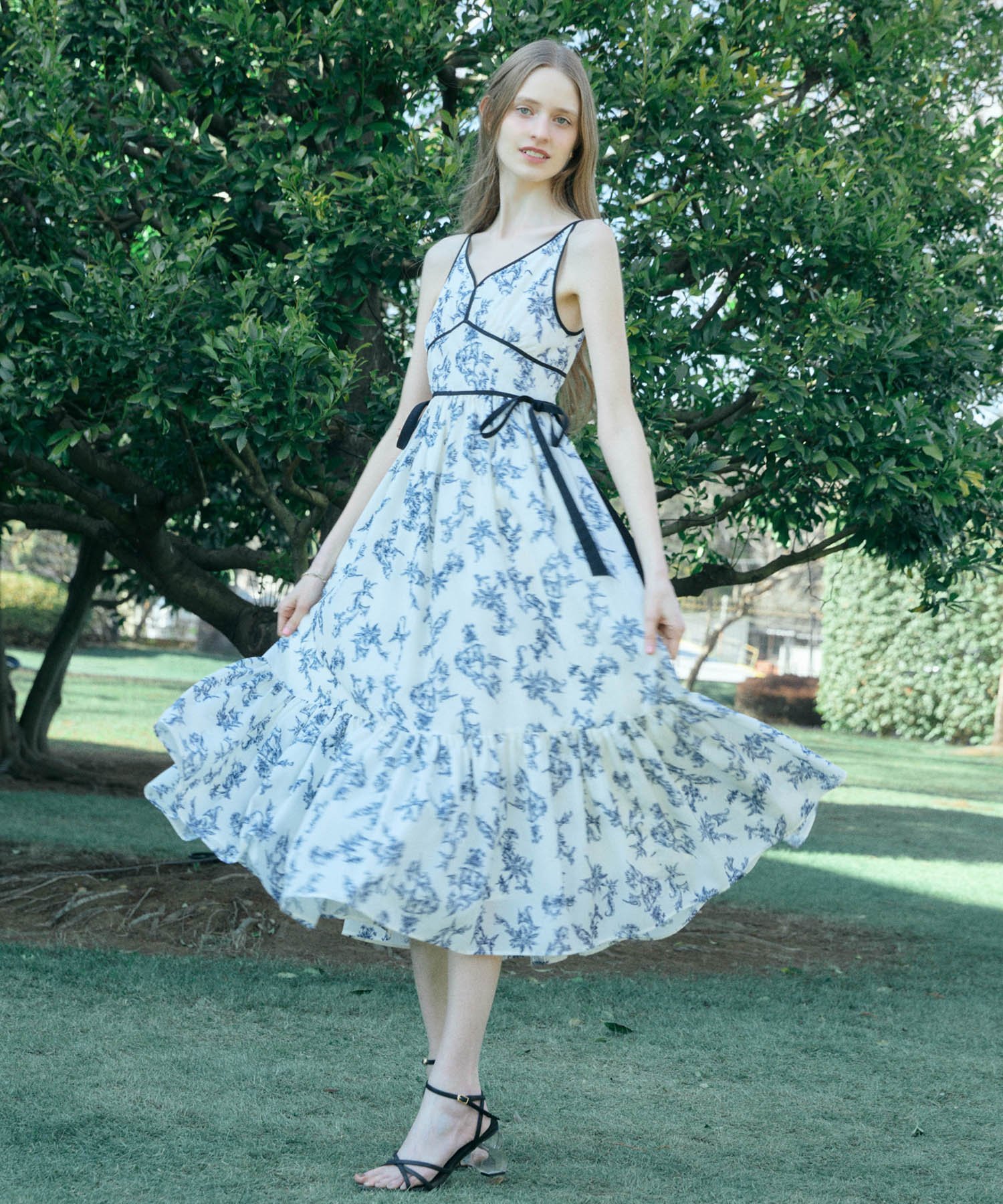 eimy istoire SIDE RIBBON JOUY DRESS エイミーイストワール ワンピース・ドレス ワンピース ネイビー【送料無料】