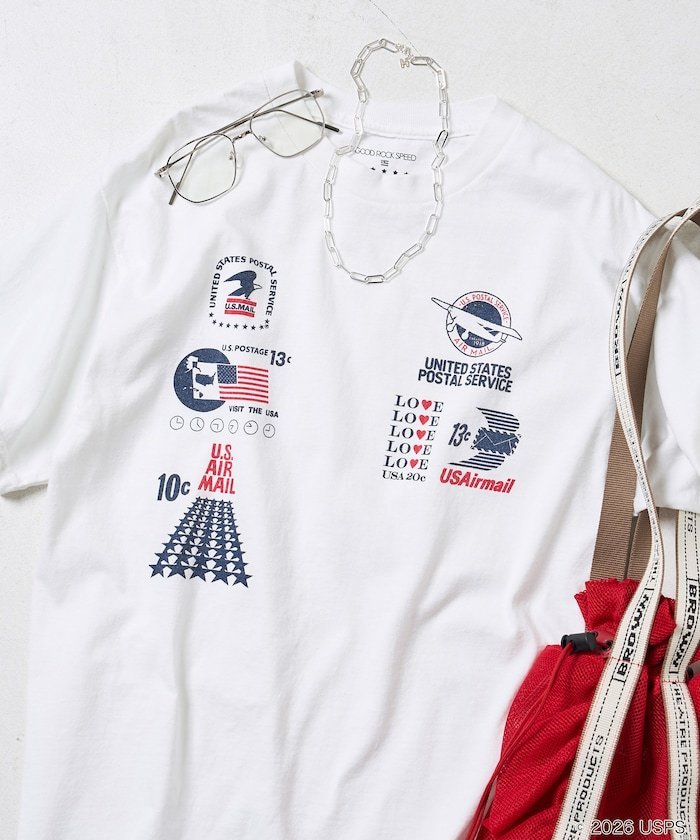 USPS T-SHIRT フリークスストア トップス カットソー・Tシャツ グレー ホワイト