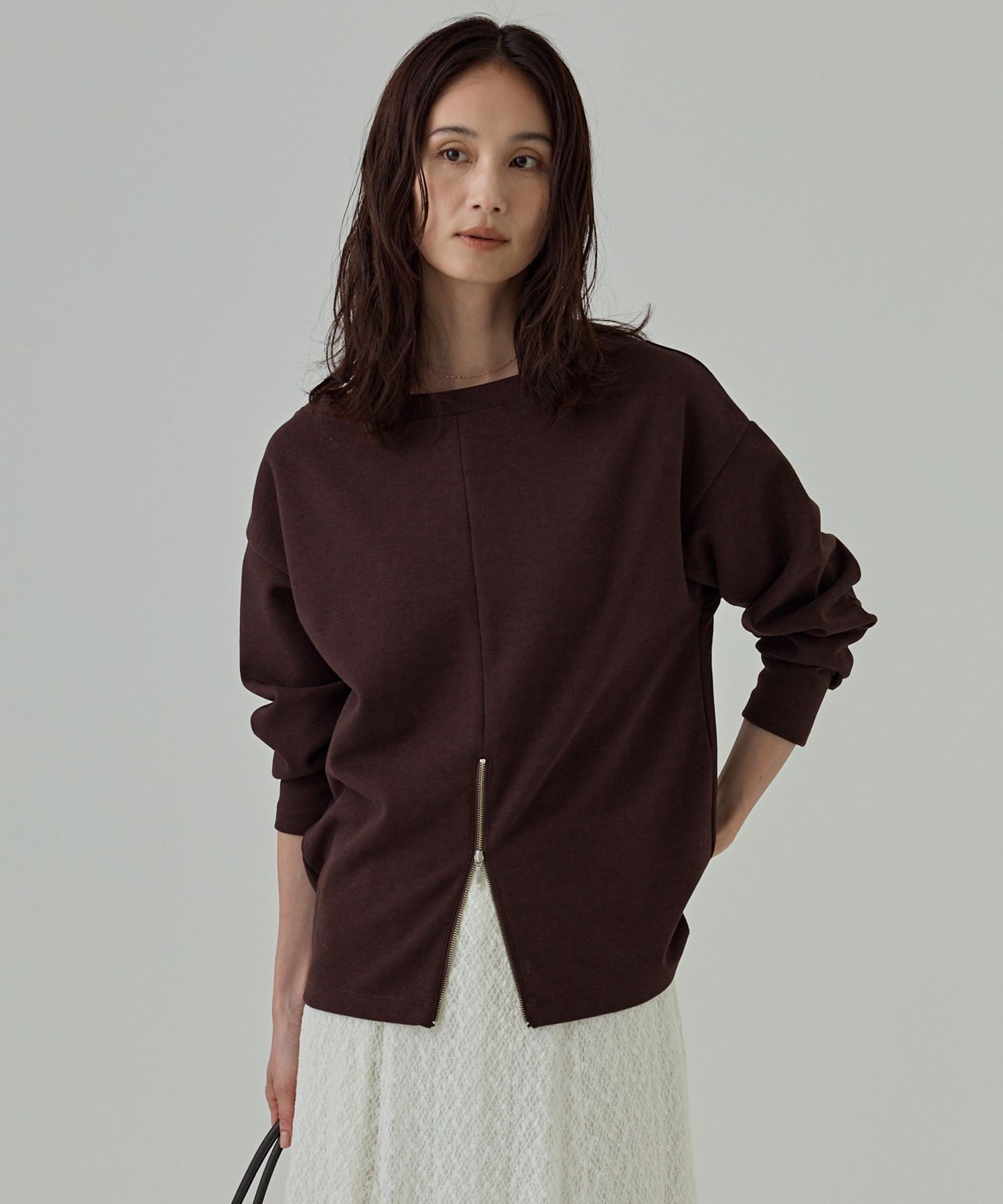 BABYLONE フロントZIPスウェット バビロン トップス スウェット・トレーナー ホワイト ブラウン ブラック【送料無料】