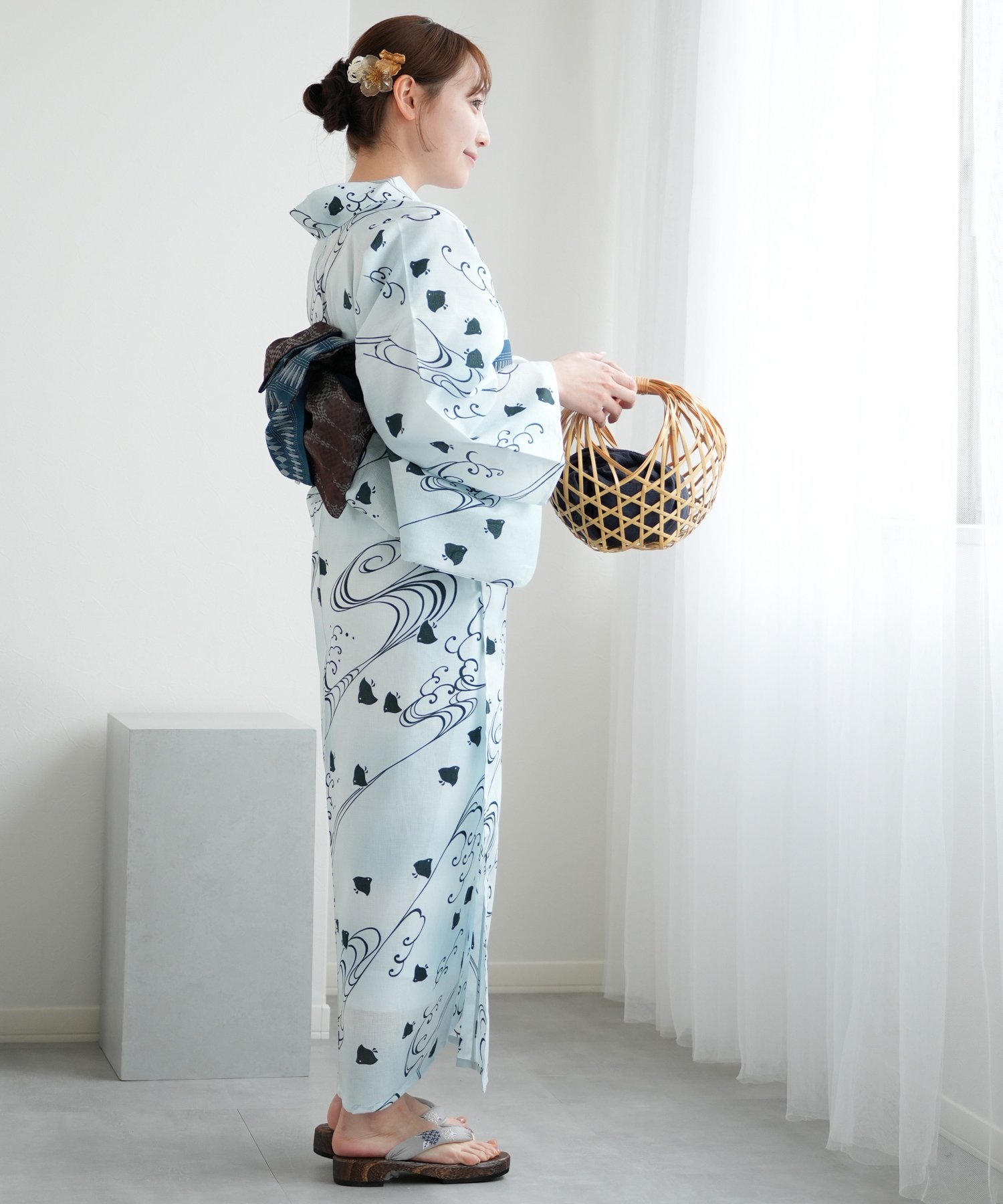 【SALE／50%OFF】utatane utatane 浴衣3点セット 淡い水色ぼかしに碧色の千鳥 Sサイズ ウタタネ 着物・浴衣・和装小物 浴衣 ブルー【送料無料】