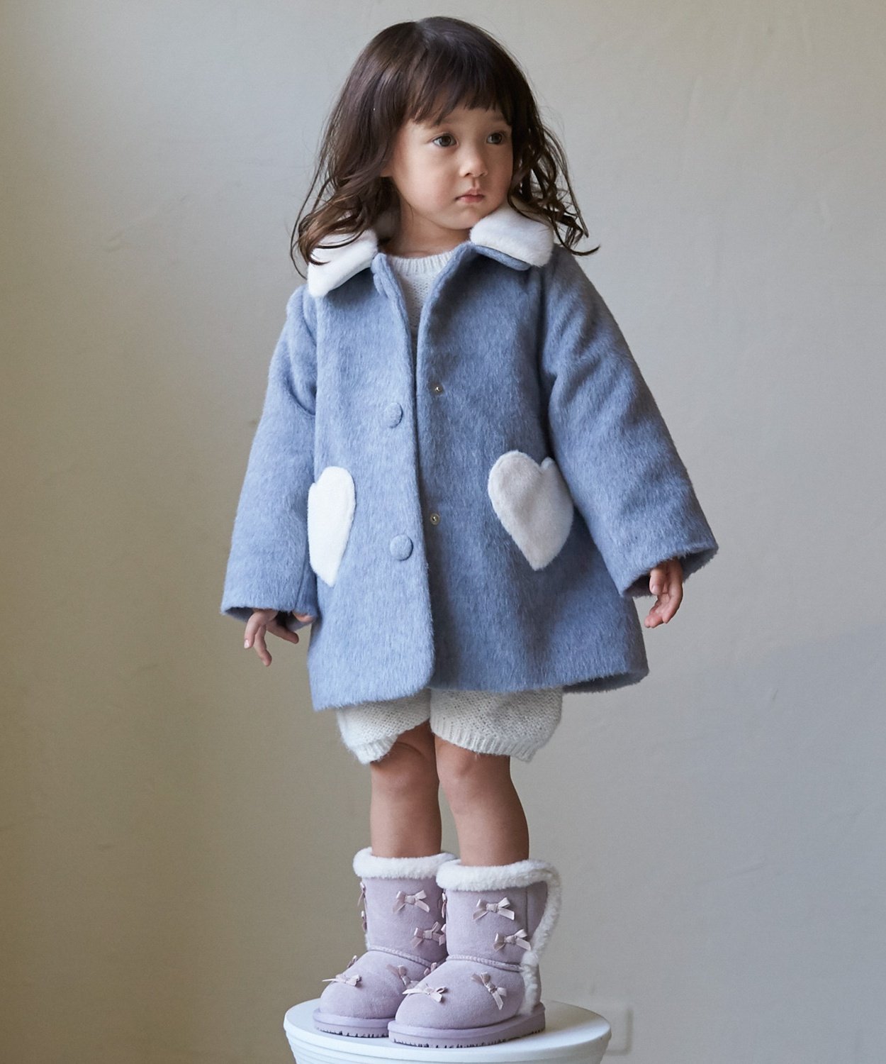 petit main 【洗える】ファー衿ハートポケットコート ナルミヤオンライン ジャケット・アウター その他のジャケット・アウター グレー ホワイト ベージュ...