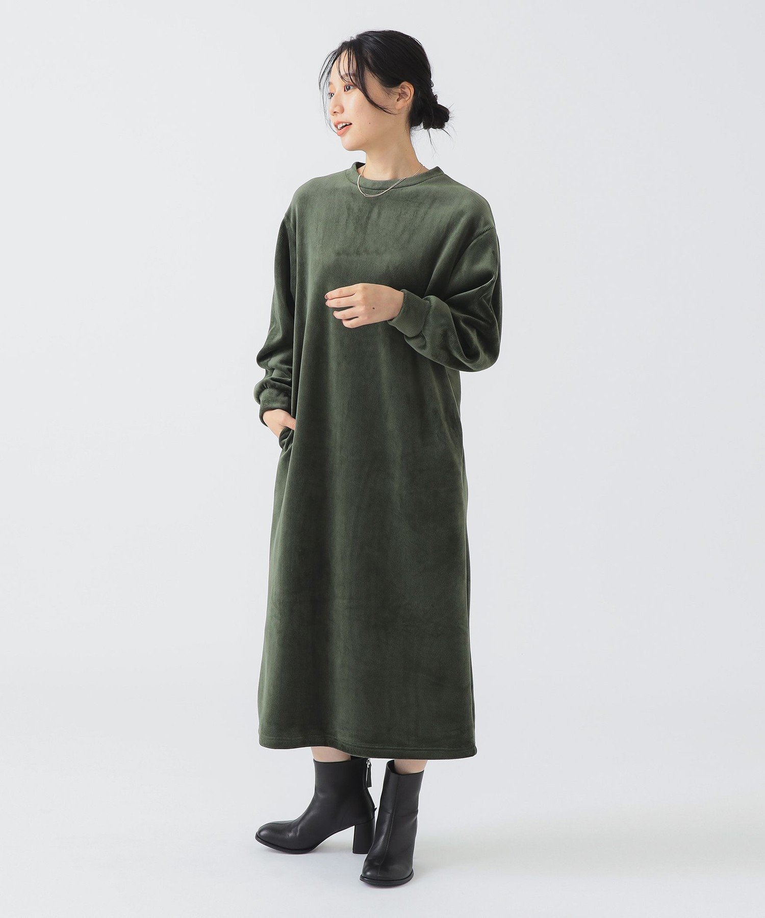 B:MING by BEAMS 【洗える】コール ワンピース 25AW リラックス 体型カバー ビームス アウトレット ワンピース・ドレス ワンピース ブラック ホワイト グリーン【送料無料】