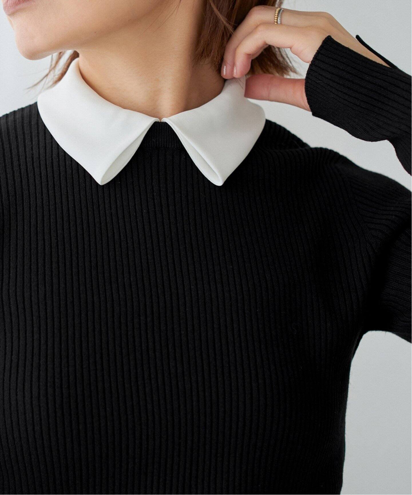 IENA バイカラー 襟RIBホールガーメントプルオーバー イエナ トップス ニット グレー ブラック【送料無料】のサムネイル