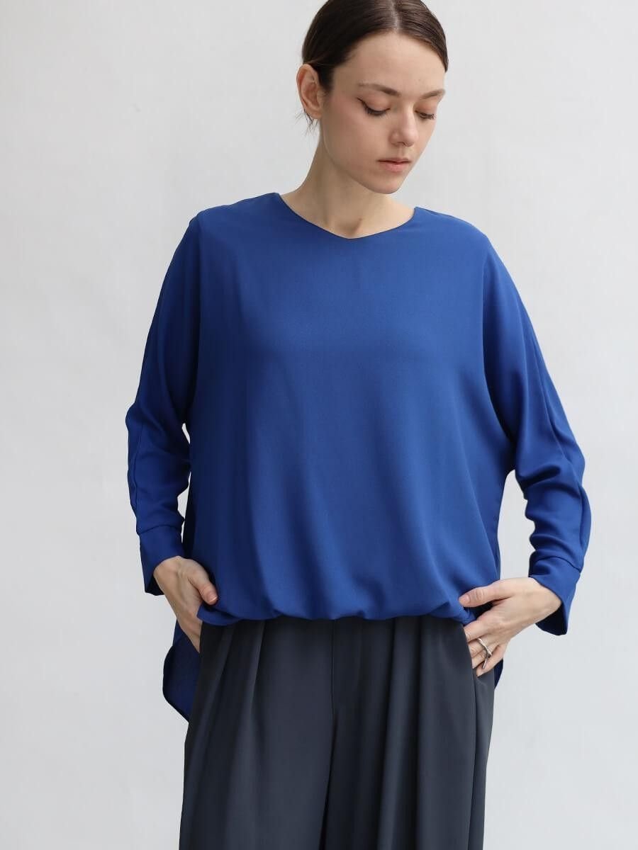 Aga バルーンヘムVネックブラウス ラシュッド トップス シャツ・ブラウス ブルー ブラック オレンジ ホワイト【送料無料】