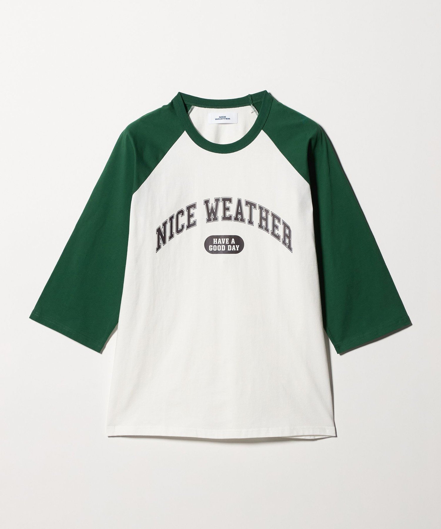 NICE WEATHER ＜NICE WEATHER＞ロゴ ラグランTシャツ ビューティー＆ユース ユナイテッドアローズ トップス カットソー・Tシャツ ネイビー グリーン