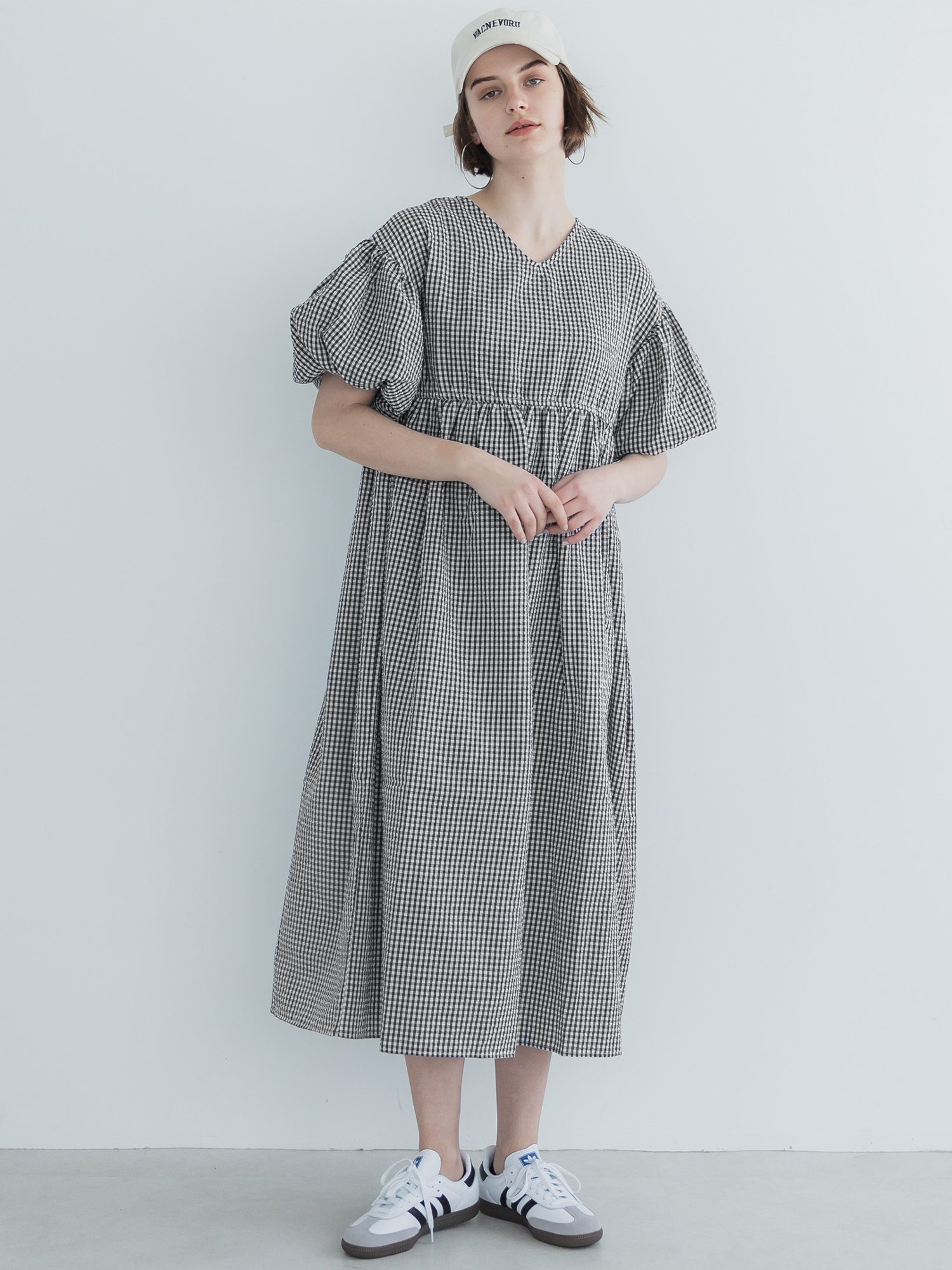 coca ギンガムチェックワンピース コカ ワンピース 5ー9分袖ワンピース ブラックのサムネイル