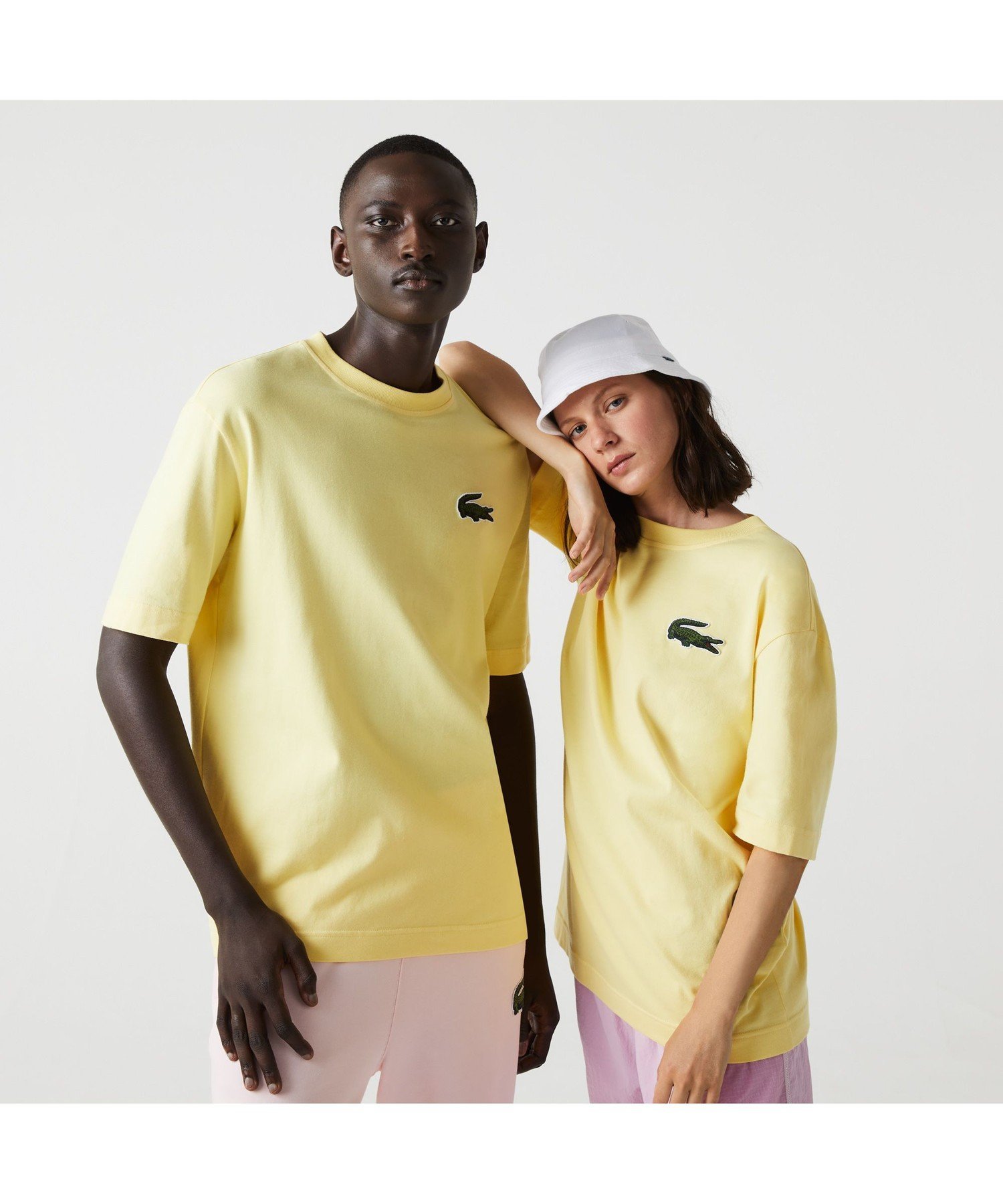 LACOSTE オーガニックコットンルーズフィットリアルクロコTシャツ ラコステ カットソー Tシャツ ホワイト イエロー グリーン【送料無料】