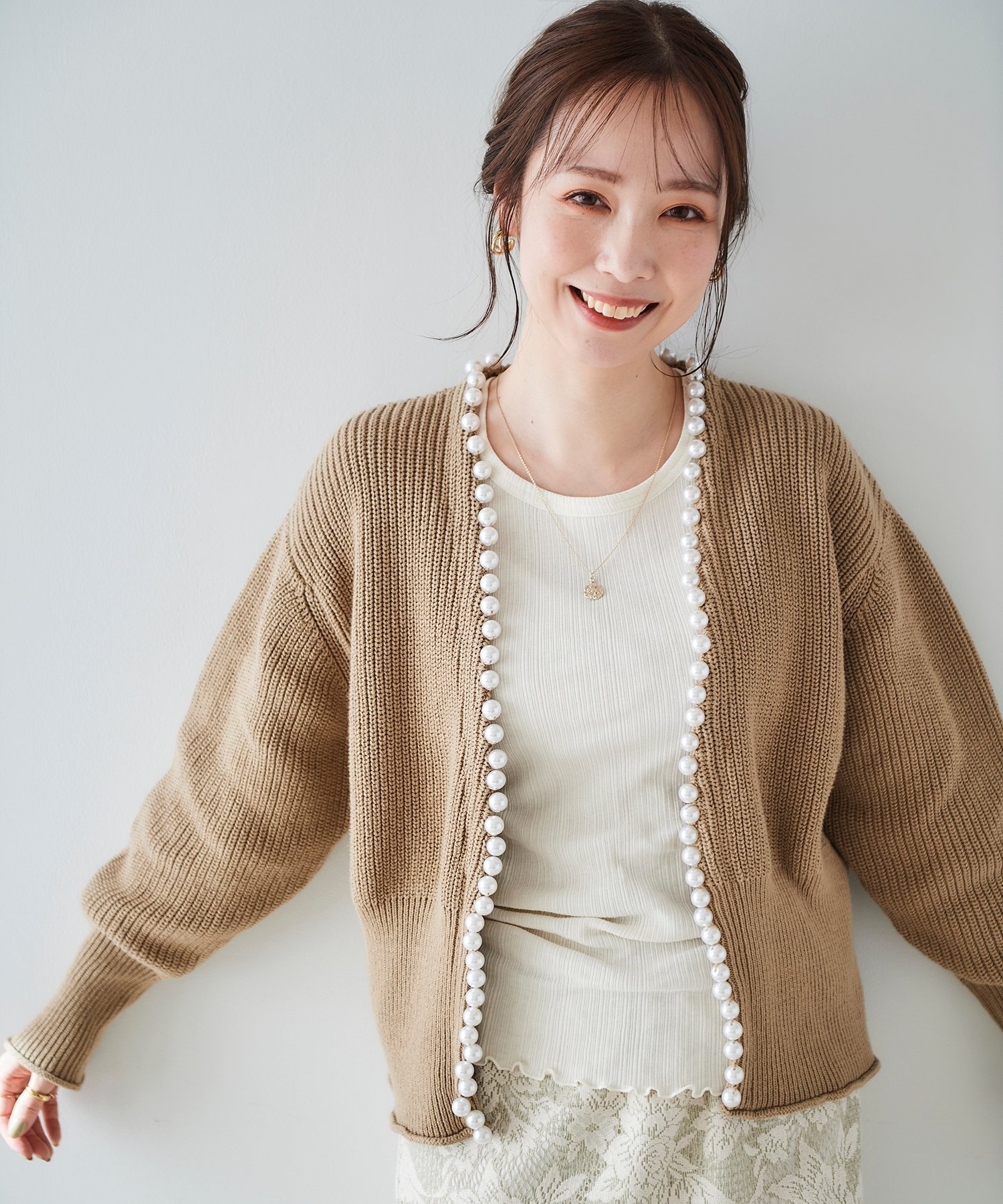 【SALE／55%OFF】le.coeur blanc パールツキアゼアミカーディガン ルクールブラン トップス カーディガン ベージュ ホワイト ネイビー【送料無料】
