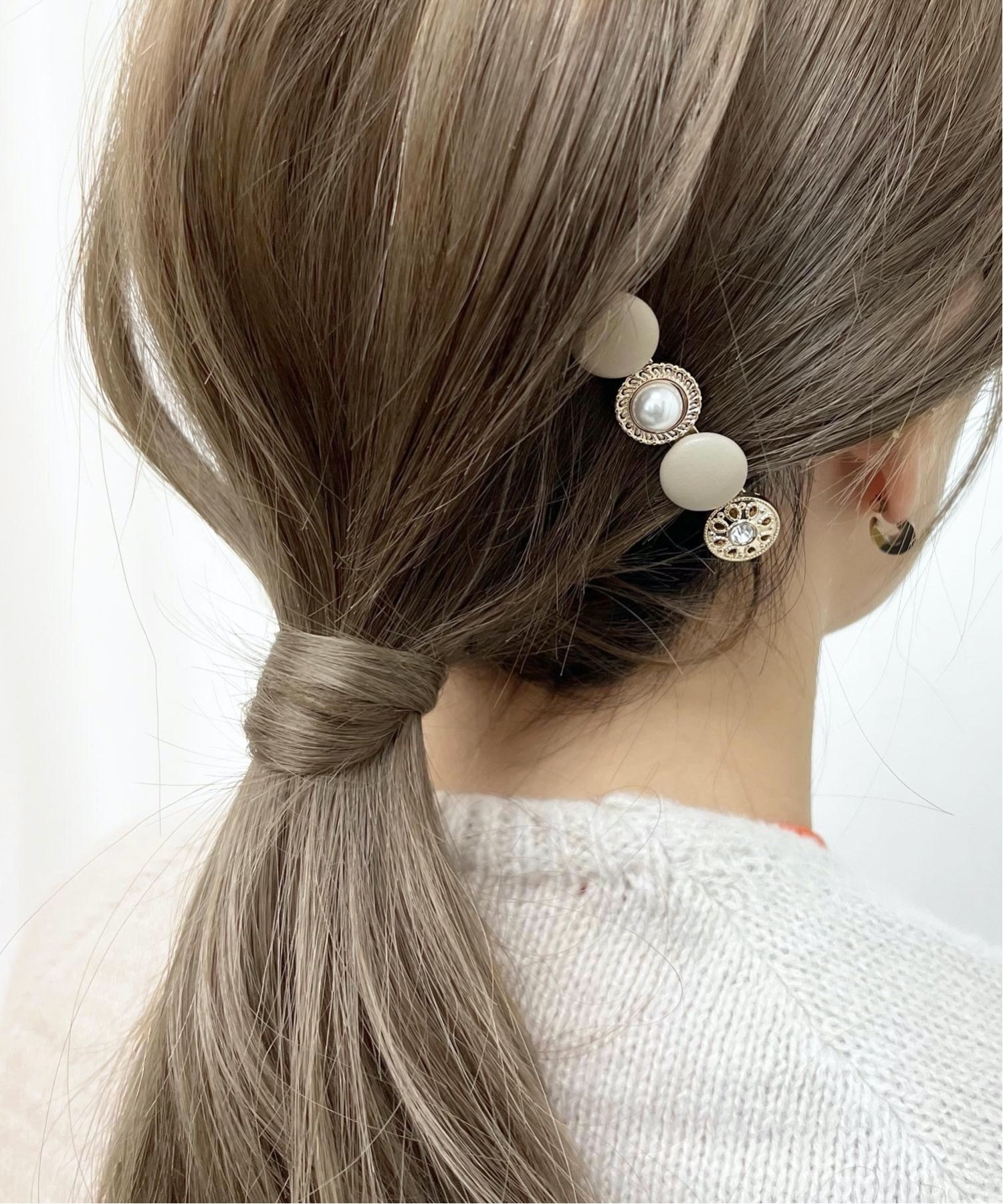 Peony Peony/(W)【Peony/ピオニー】/クラシックフェイクレザーヘアピンセット チェルカ ヘアアクセサリー バレッタ・ヘアクリップ・ヘアピン ベージュ ブラック カーキ ネイビー レッド