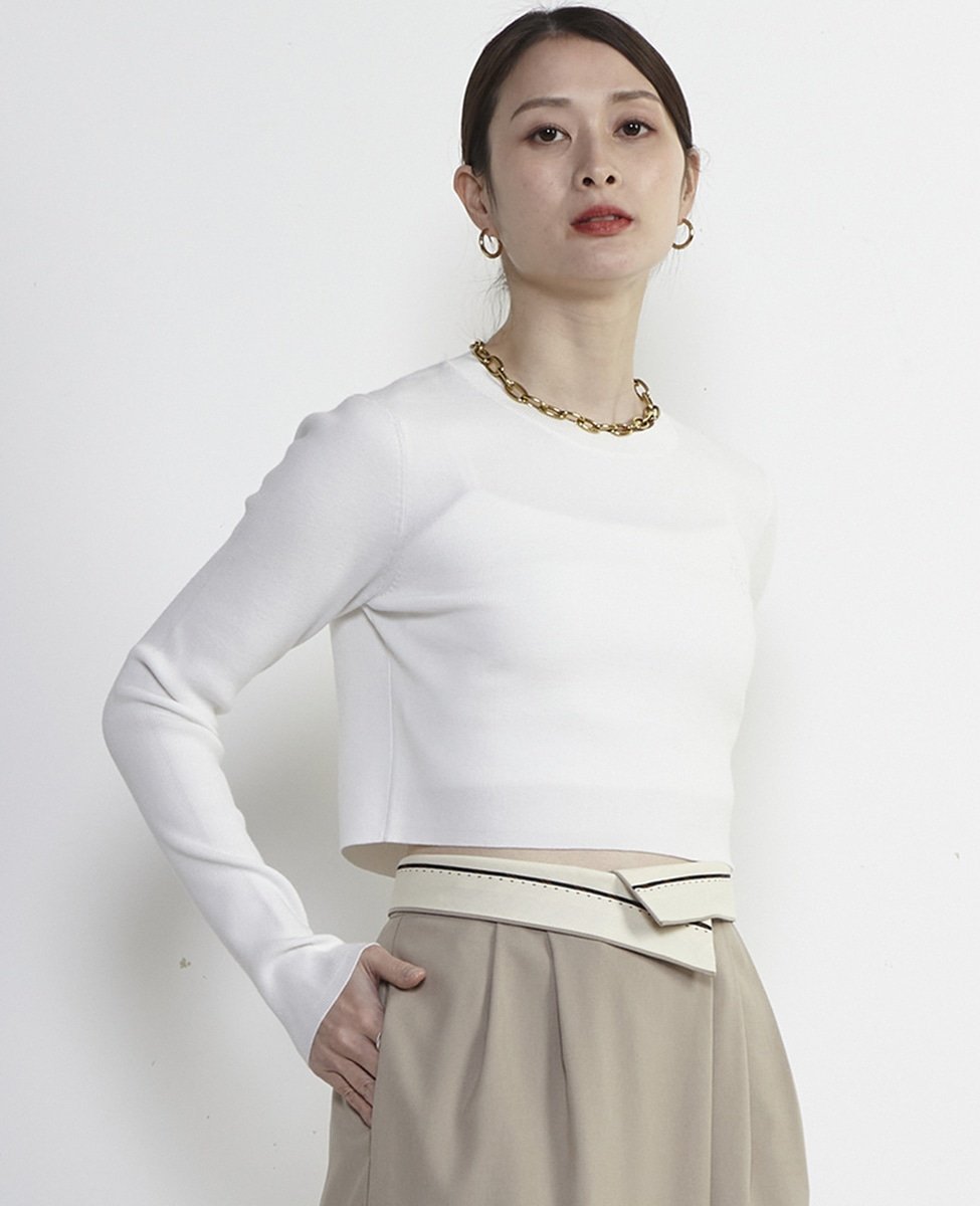 Soffitto Soffitto刺繍入りクロップドニット ソフィット トップス ニット ピンク ホワイト ブラック