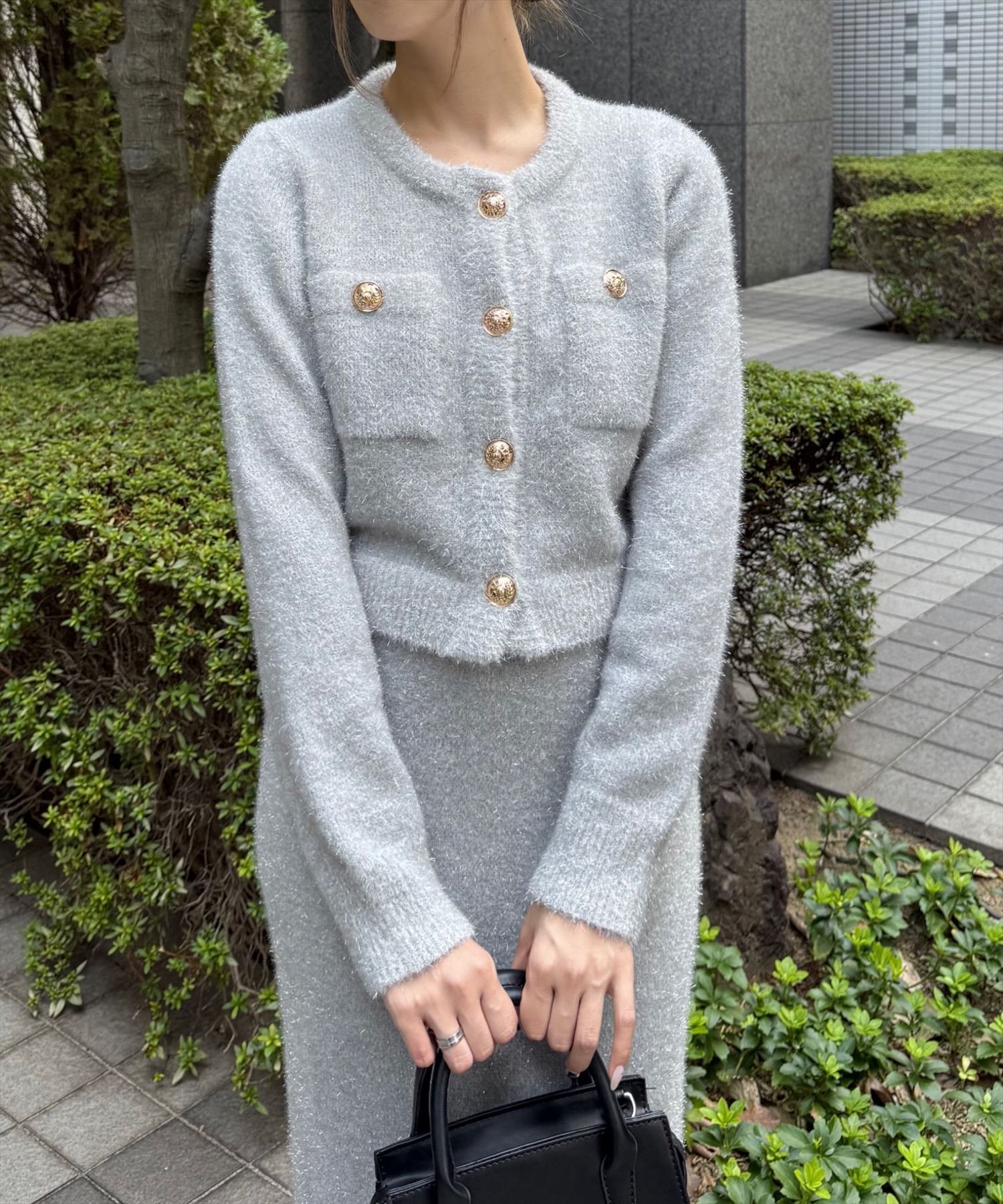 clear グリッターニットカーディガン（セット可） クリア トップス カーディガン グレー ピンク グリーン ホワイトのサムネイル