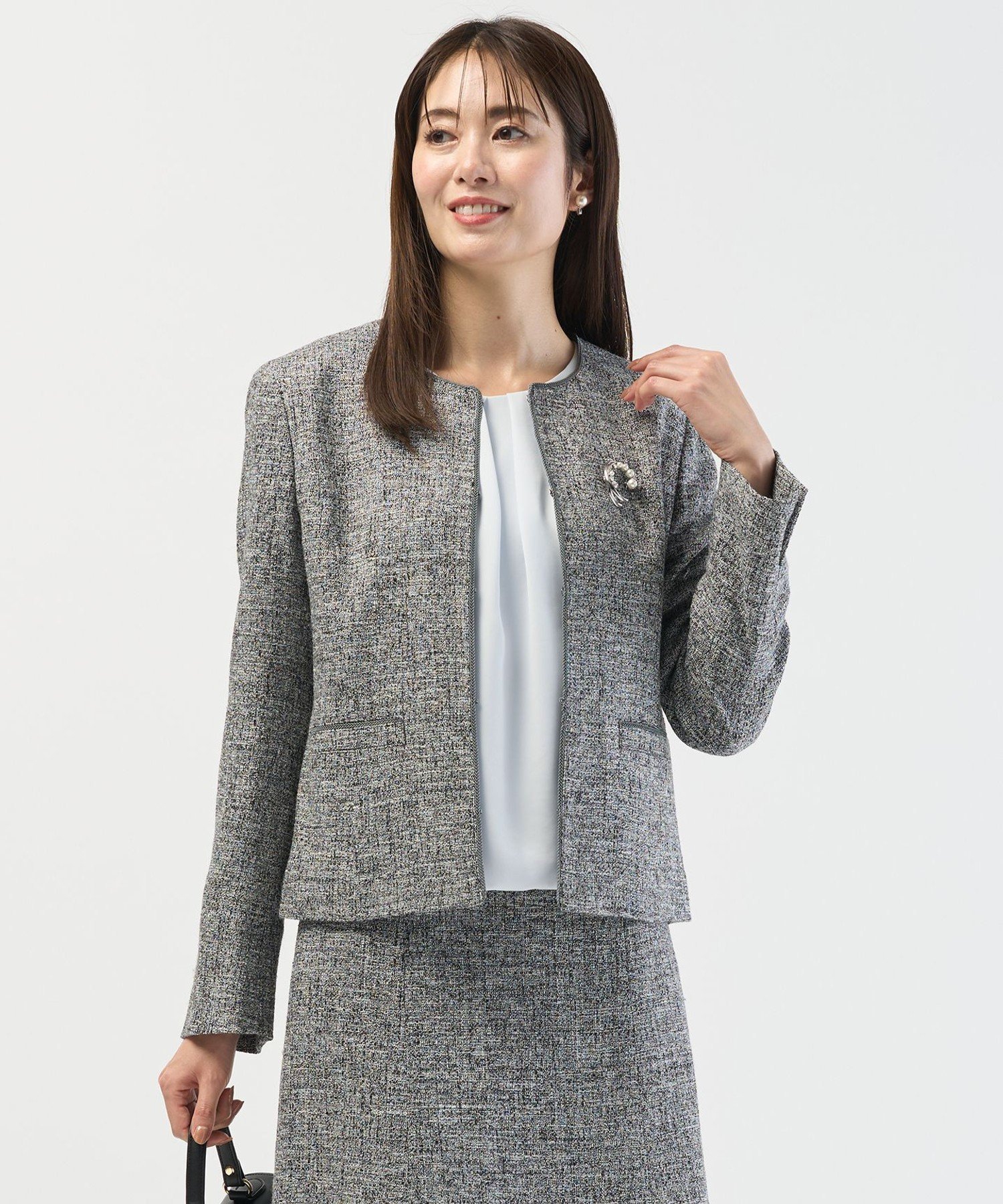 J.PRESS 【セットアップ対応】Light Tweed ノーカラー ジャケット ジェイプレス ジャケット・アウター ノーカラージャケット ネイビー ベージュ ブラック