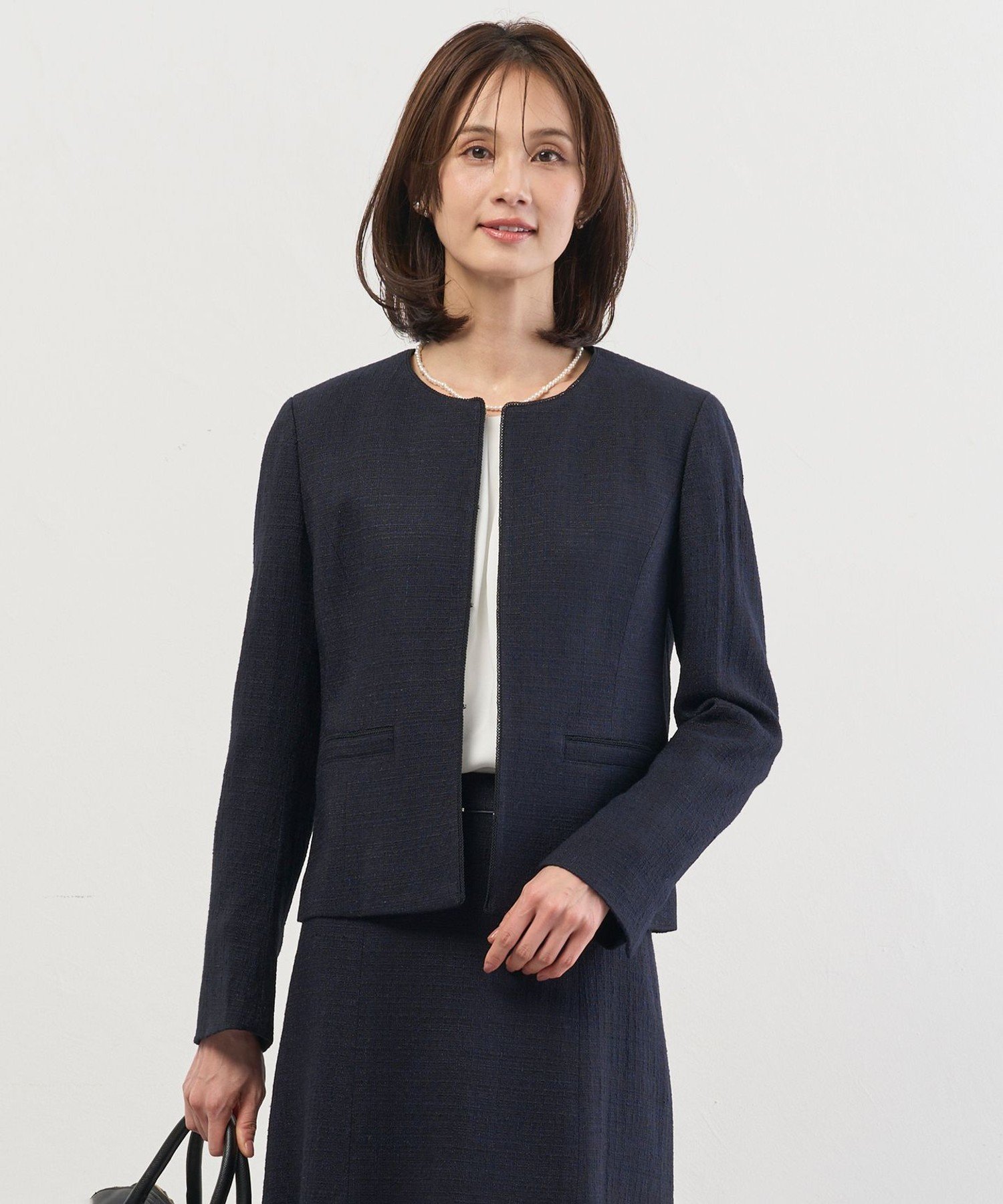 J.PRESS 【セットアップ対応】Light Tweed ノーカラー ジャケット ジェイプレス ジャケット・アウター ノーカラージャケット ネイビー ベージュ ブラック