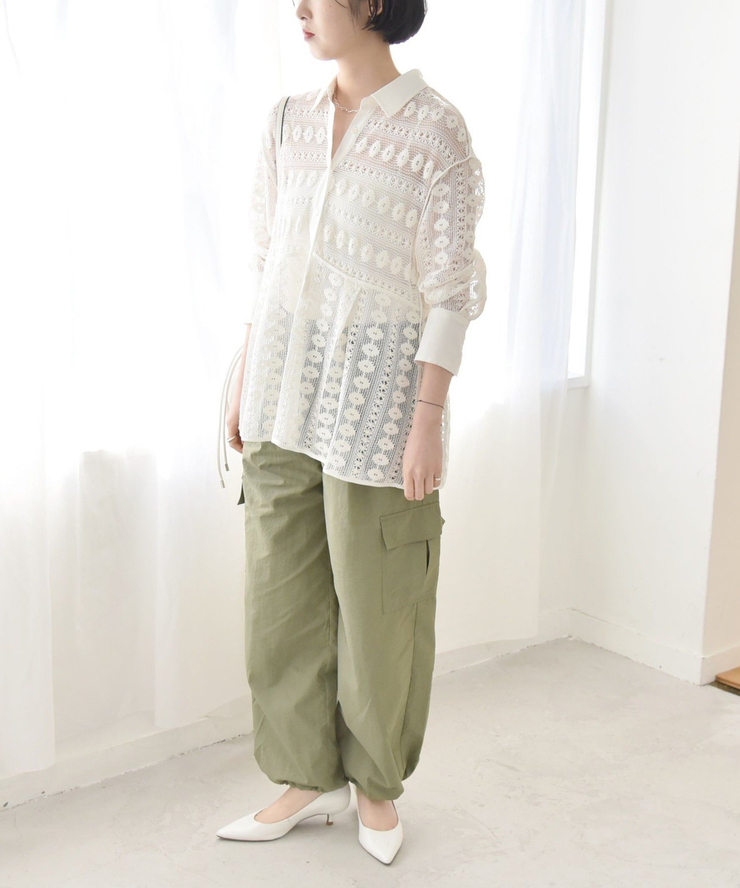 【SALE／50%OFF】quaranciel quaranciel:＜手洗い可能＞クロシェ レース ペプラム シャツ ブラウス シップス トップス シャツ・ブラウス ホワイト【送料無料】