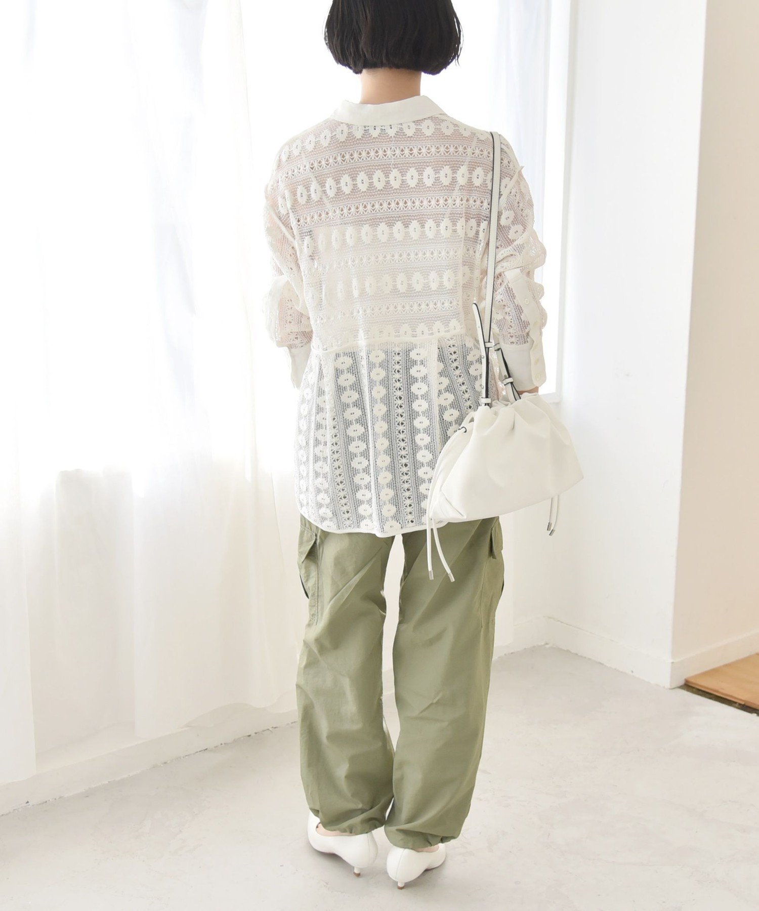 【SALE／50%OFF】quaranciel quaranciel:＜手洗い可能＞クロシェ レース ペプラム シャツ ブラウス シップス トップス シャツ・ブラウス ホワイト【送料無料】