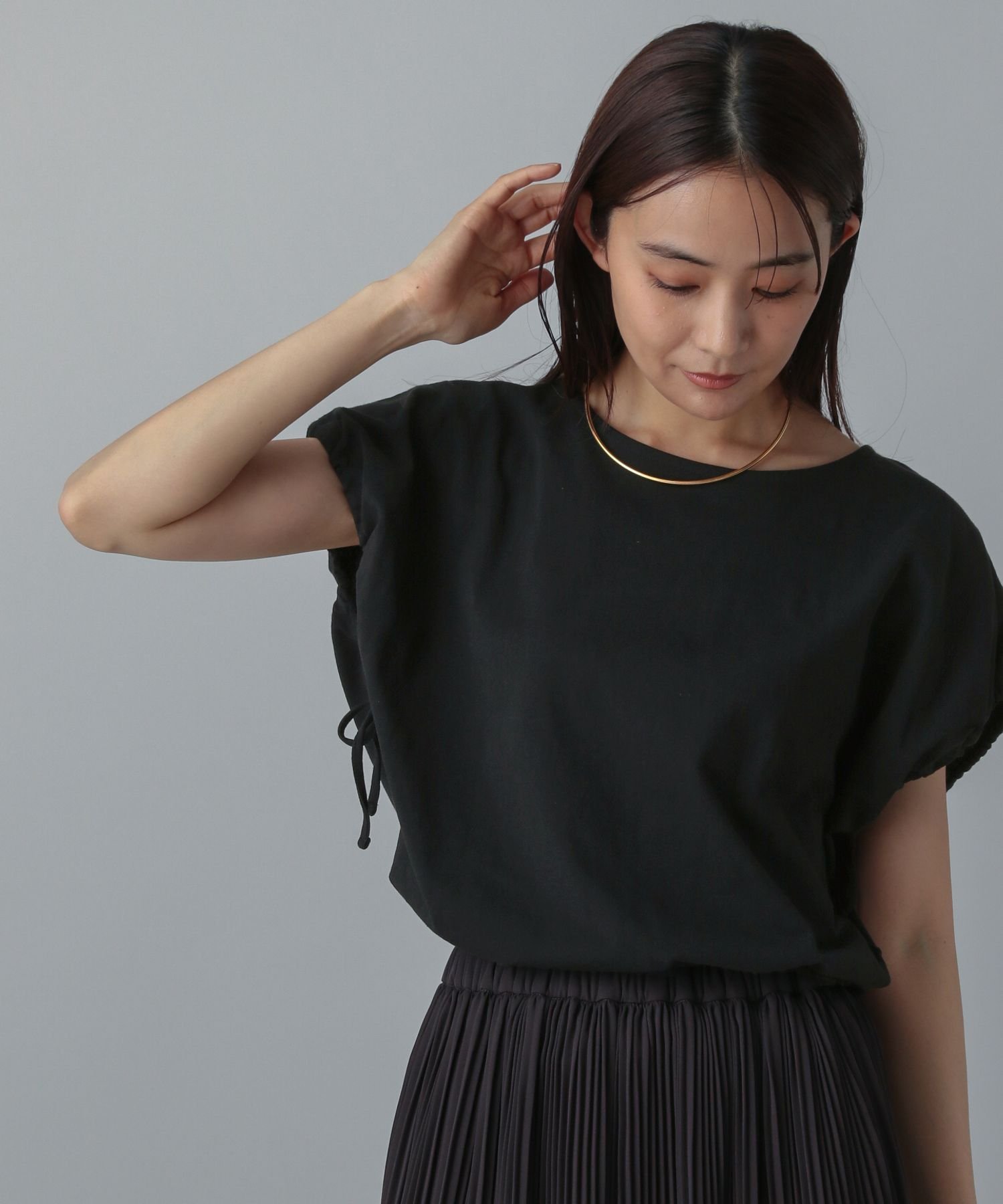 【SALE／40%OFF】GLOBAL WORK MATINEE LINE/冷感ドロストスリーブ半袖/496981 グローバルワーク トップス カットソー・Tシャツ ホワイト ブラック stylife-15108165 Rakuten Fashion サンプル画像3