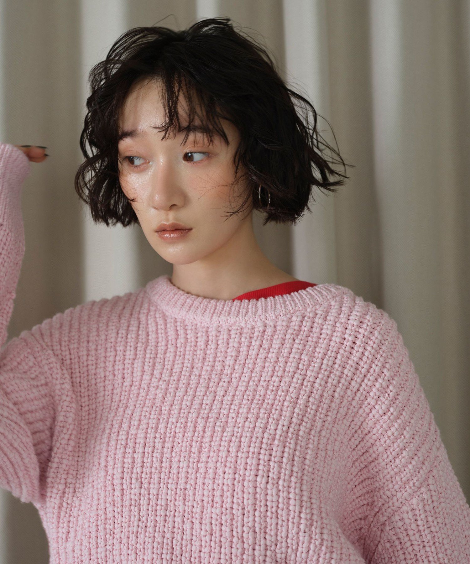 EMMEL REFINES ＜EMMEL REFINES＞EM スラブヤーン カタアゼ ニット プルオーバー ユナイテッドアローズ グリーンレーベルリラクシング トップス ニット ピンク ホワイト【送料無料】のサムネイル