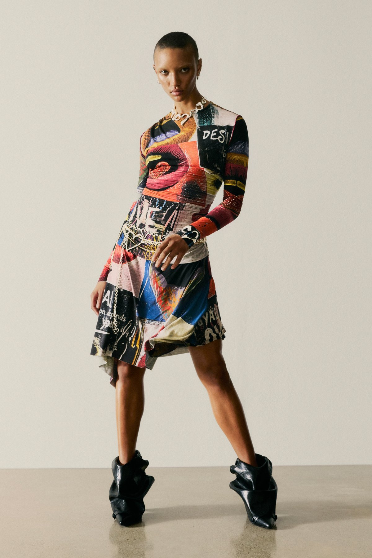 【SALE／50%OFF】Desigual プリントされた口のドレス デシグアル ワンピース・ドレス ワンピース ブラック【送料無料】