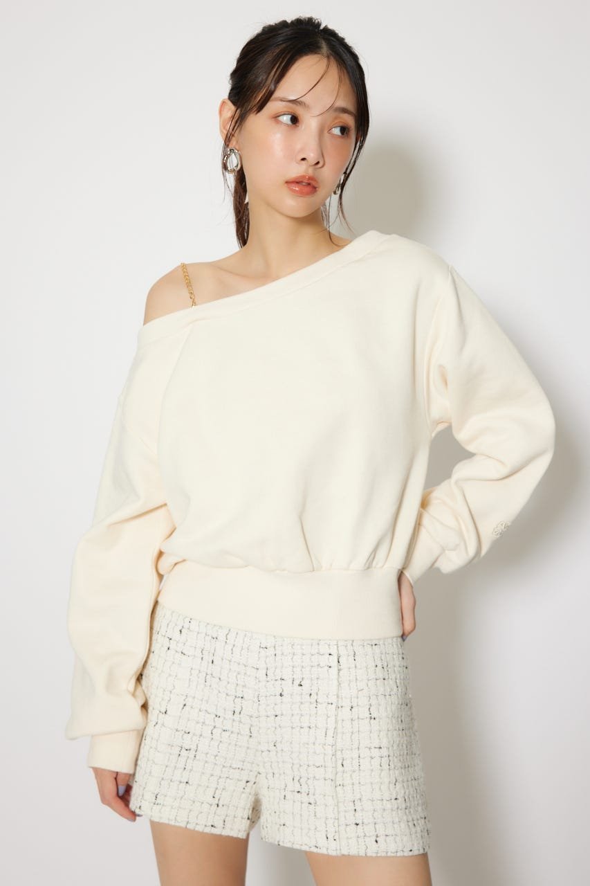 rienda ワンショルダーボリュームスウェットトップス リエンダ トップス カットソー・Tシャツ ネイビー ホワイト イエロー