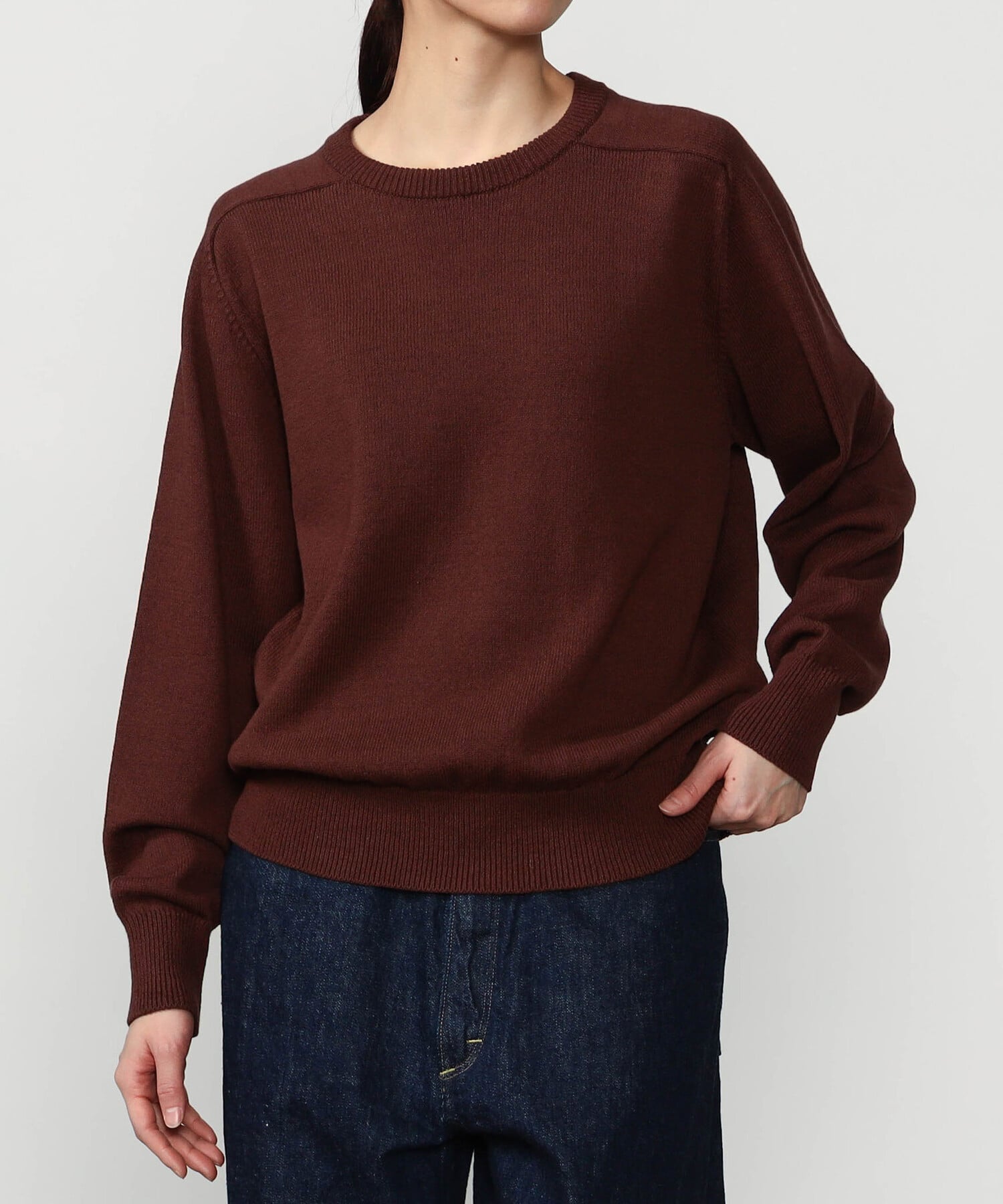 Bshop MORRIS & SONS ｜ コットン サドルショルダーニット WOMEN ビショップ トップス ニット ブラウン イエロー オレンジ ネイビー