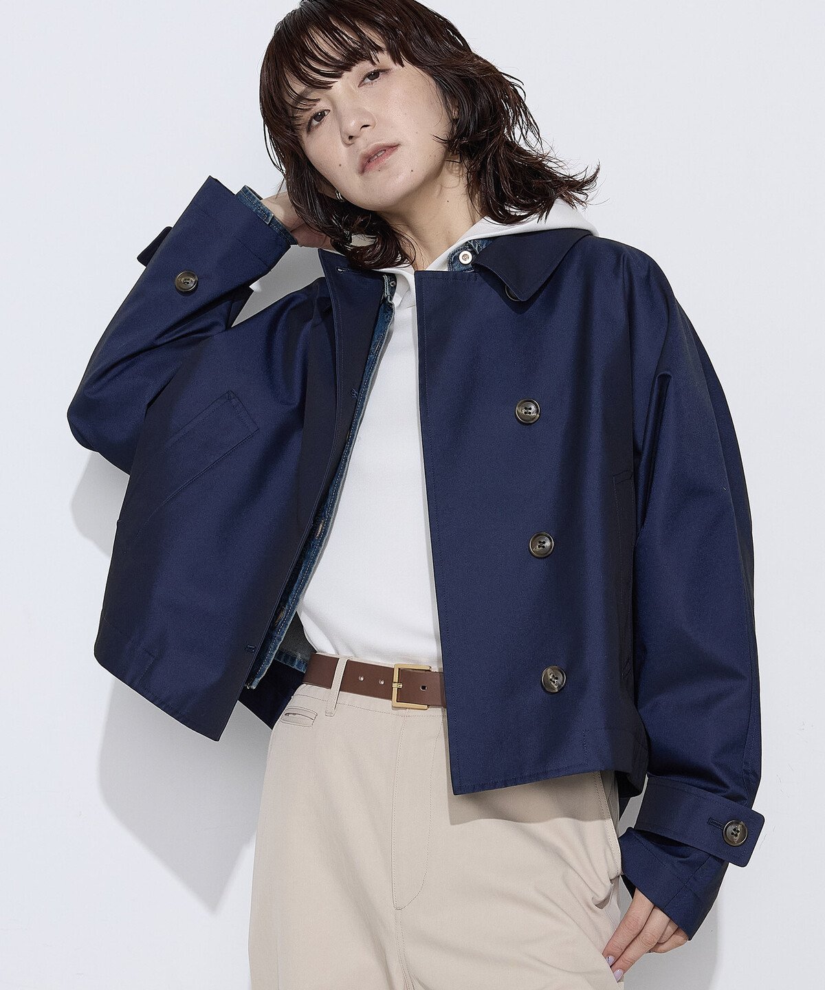 COMME CA Wardrobe [ +サイズ ] 綿ポリエステルギャバ トレンチコート コムサ ジャケット・アウター ブルゾン・ジャンパー ネイビー カーキグリーン【送料無料】