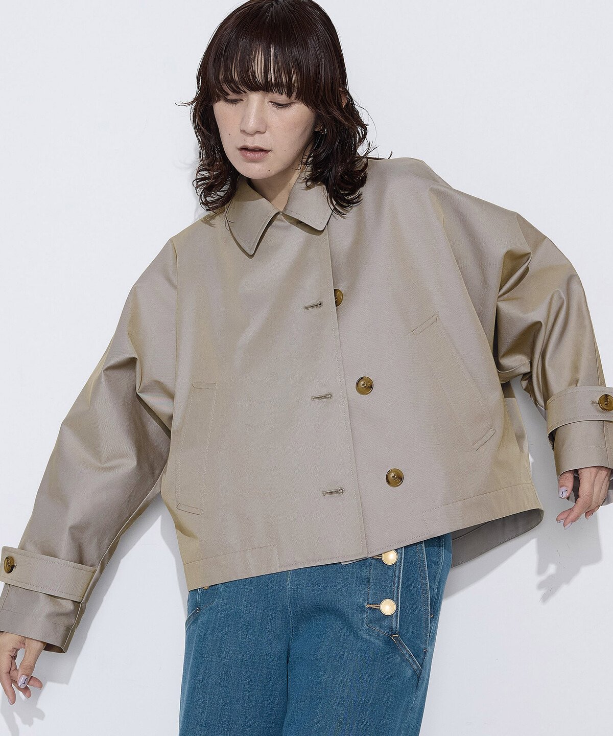 COMME CA Wardrobe [ +サイズ ] 綿ポリエステルギャバ トレンチコート コムサ ジャケット・アウター ブルゾン・ジャンパー ネイビー カーキグリーン【送料無料】