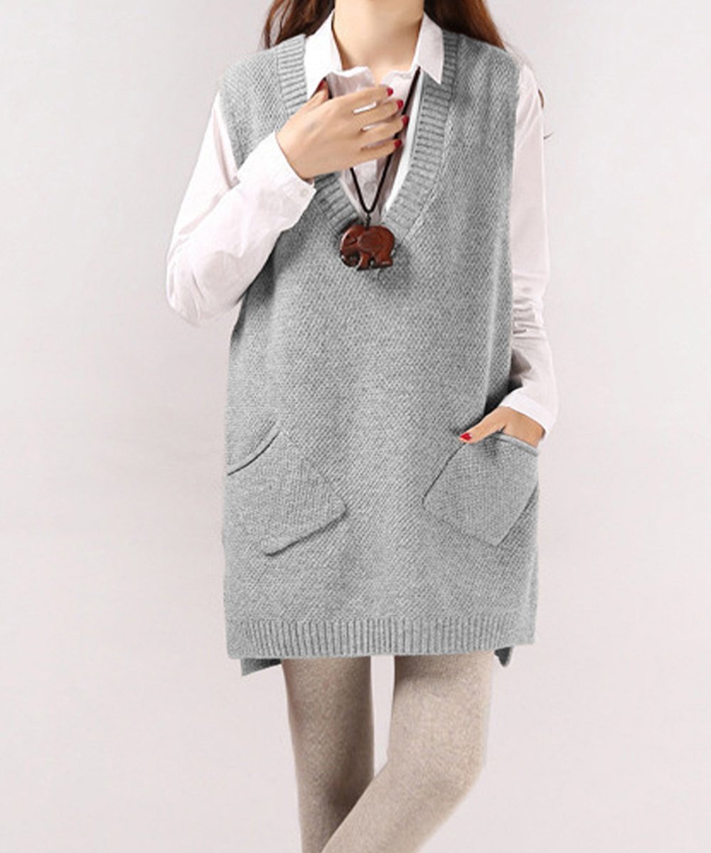 【SALE／35%OFF】miniministore チュニックベスト Vネック ニットベスト ミニミニストア トップス ベスト・ジレ ホワイト グレー