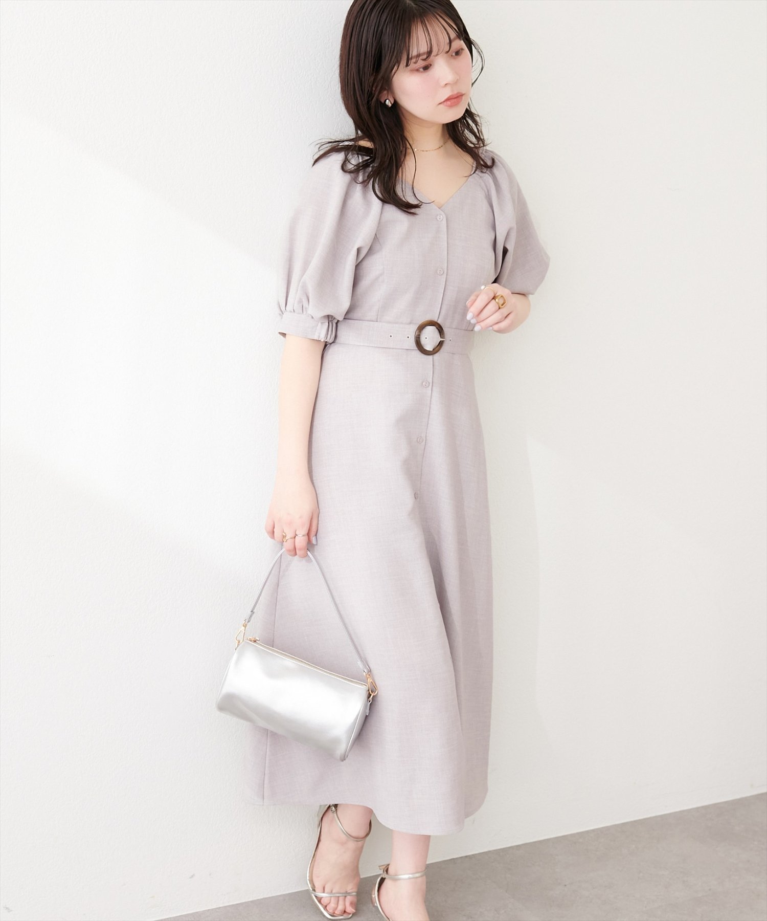 【SALE／10%OFF】natural couture フロントボタンベルト付きワンピース ナチュラルクチュール ワンピース・ドレス その他のワンピース・ドレス ピンク ブラック ブルー ベージュ【送料無料】
