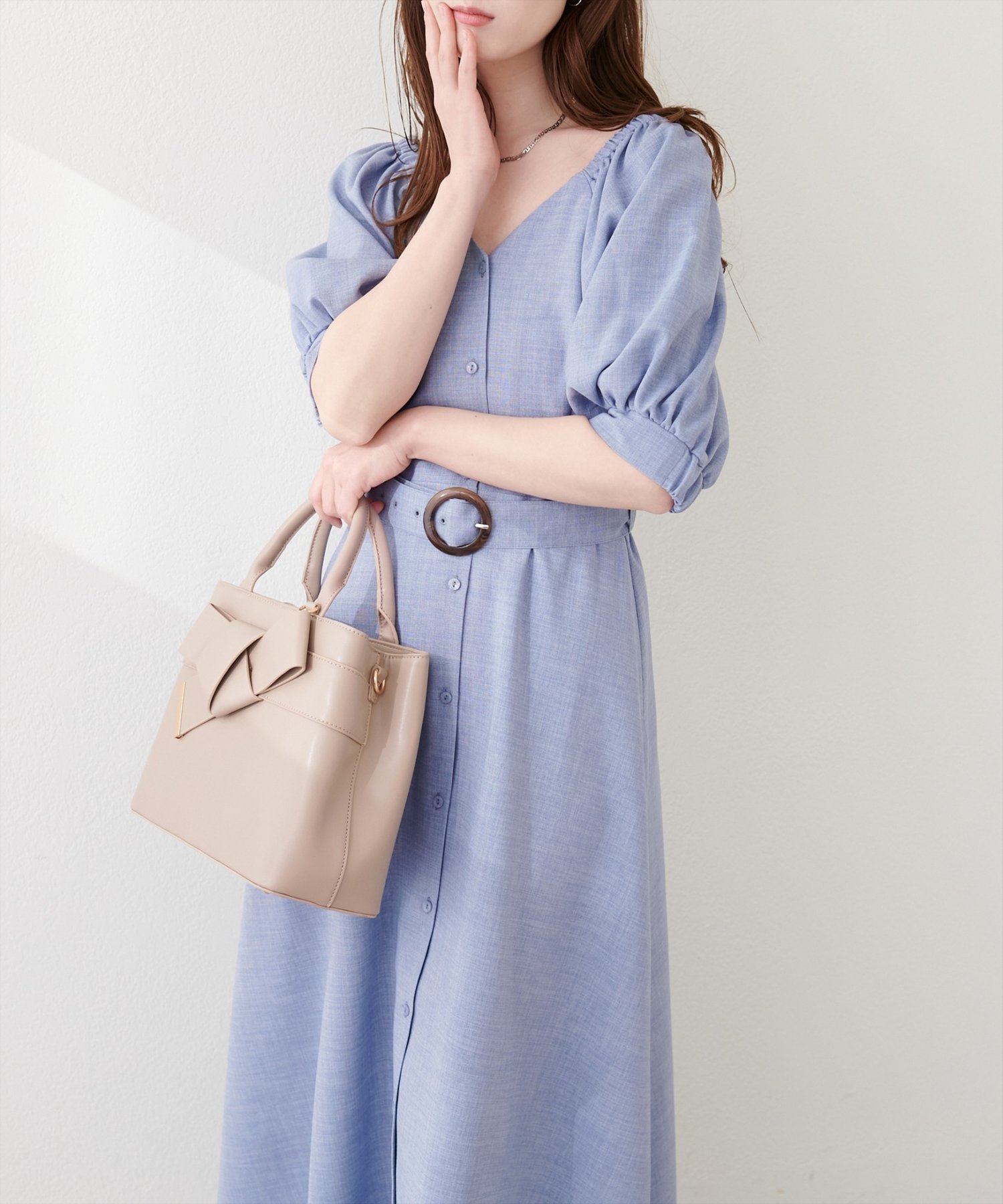 natural couture 프론트 버튼 벨트와 원피스 천연 꾸뛰르 원피스 드레스 기타 원피스 드레스 핑크 블랙 블루 베이지 [무료 배송]