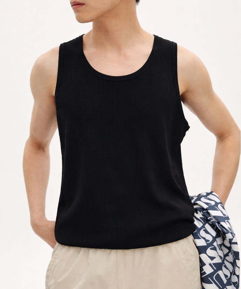 【SALE／30%OFF】AsaAura Uネックリブタンクトップメンズトップス夏 ミニミニストア トップス ベスト・ジレ ブラック ホワイト