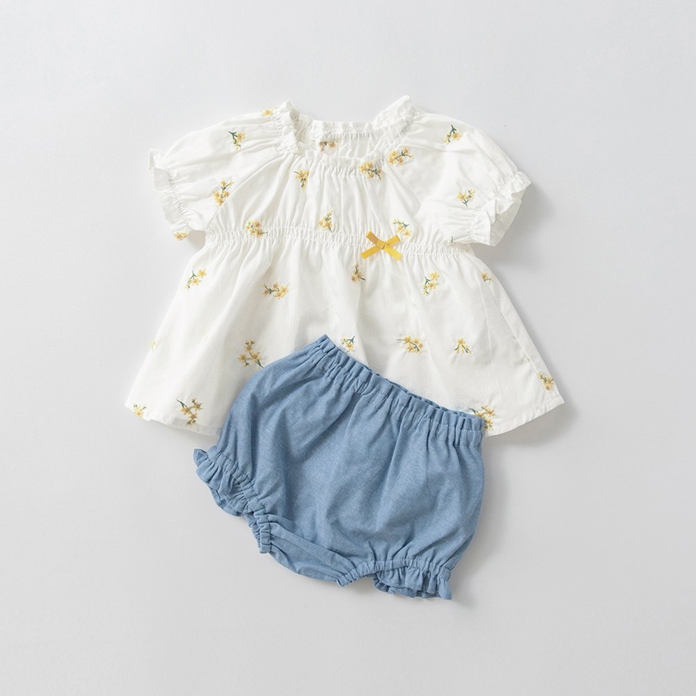 branshes 【おそろい】花刺しゅうトップス&ブルマセット ブランシェス マタニティウェア・ベビー用品 その他のベビーグッズ ホワイト ブルー【送料無料】 2