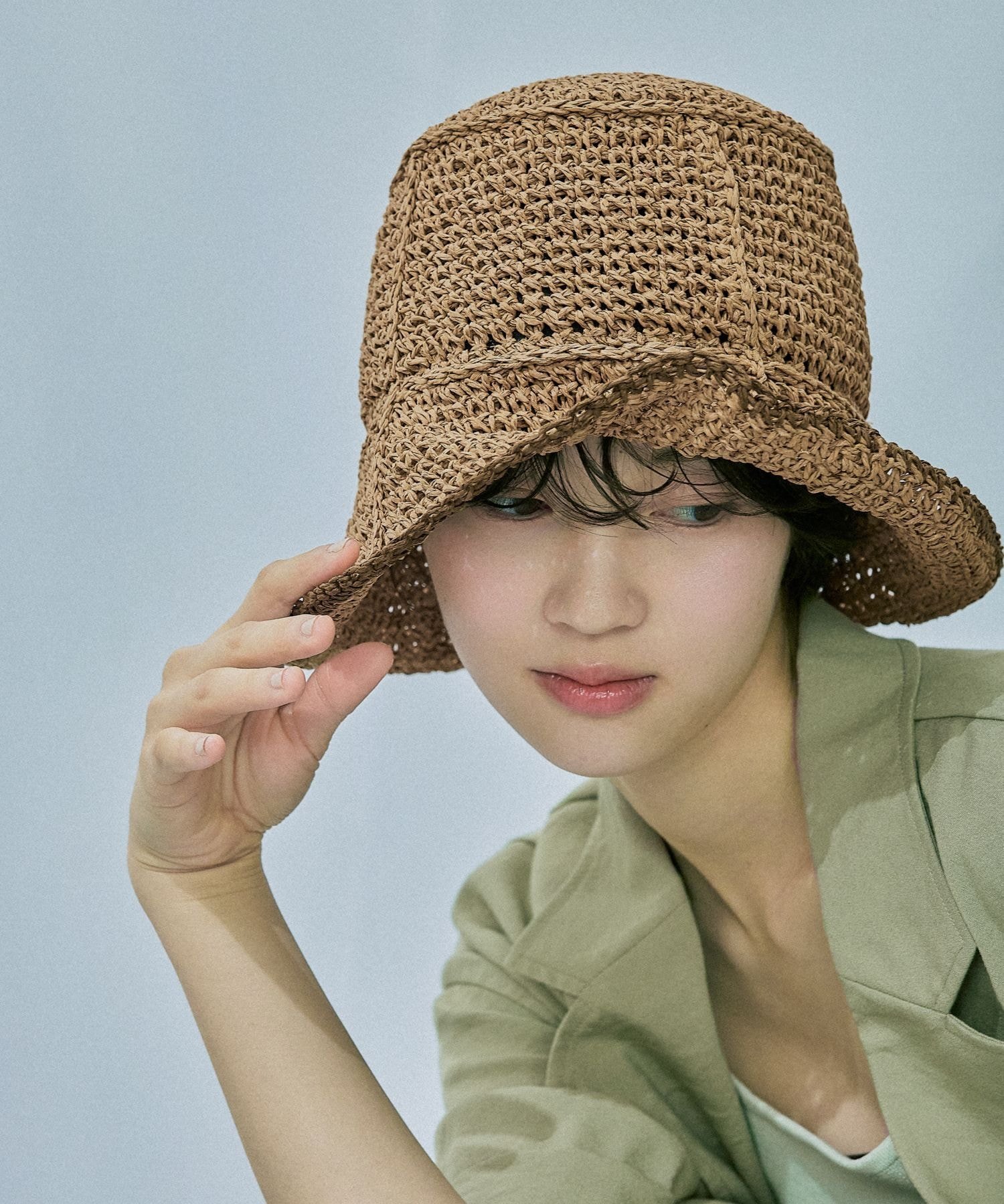【SALE／20%OFF】LAKOLE パネルペーパーハット ラコレ 帽子 ハット ブラウン ベージュ