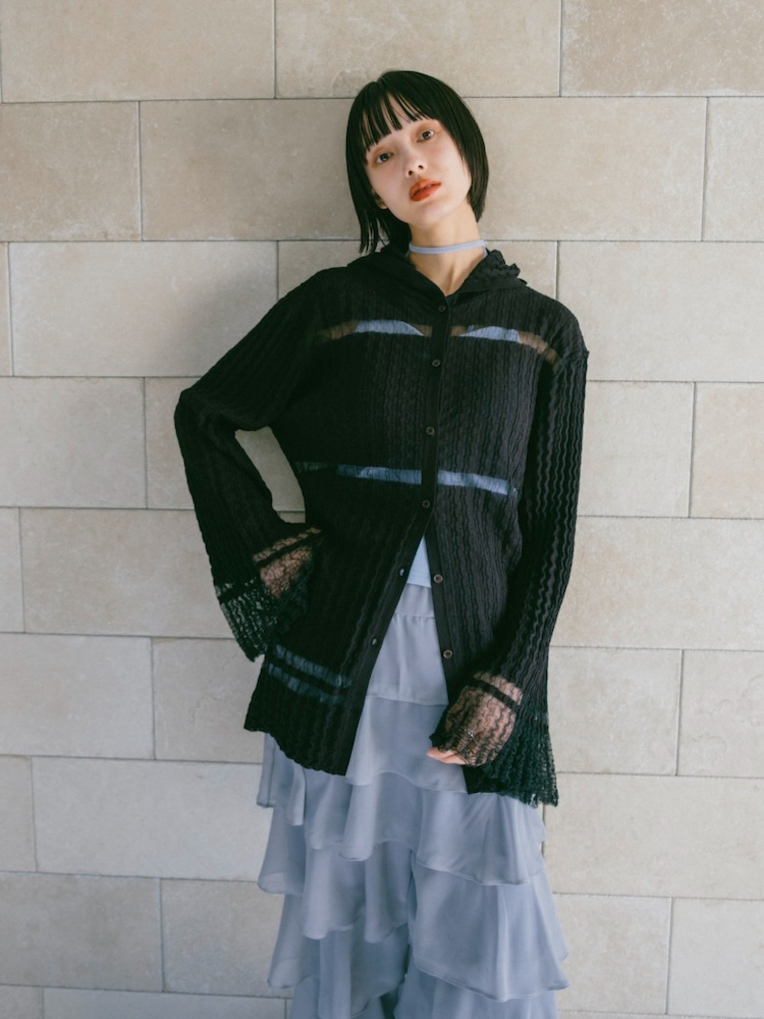 sahara Sheer Hoodie Cardigan マルテ トップス カーディガン ブルー ブラウン ホワイト ブラック【送料無料】