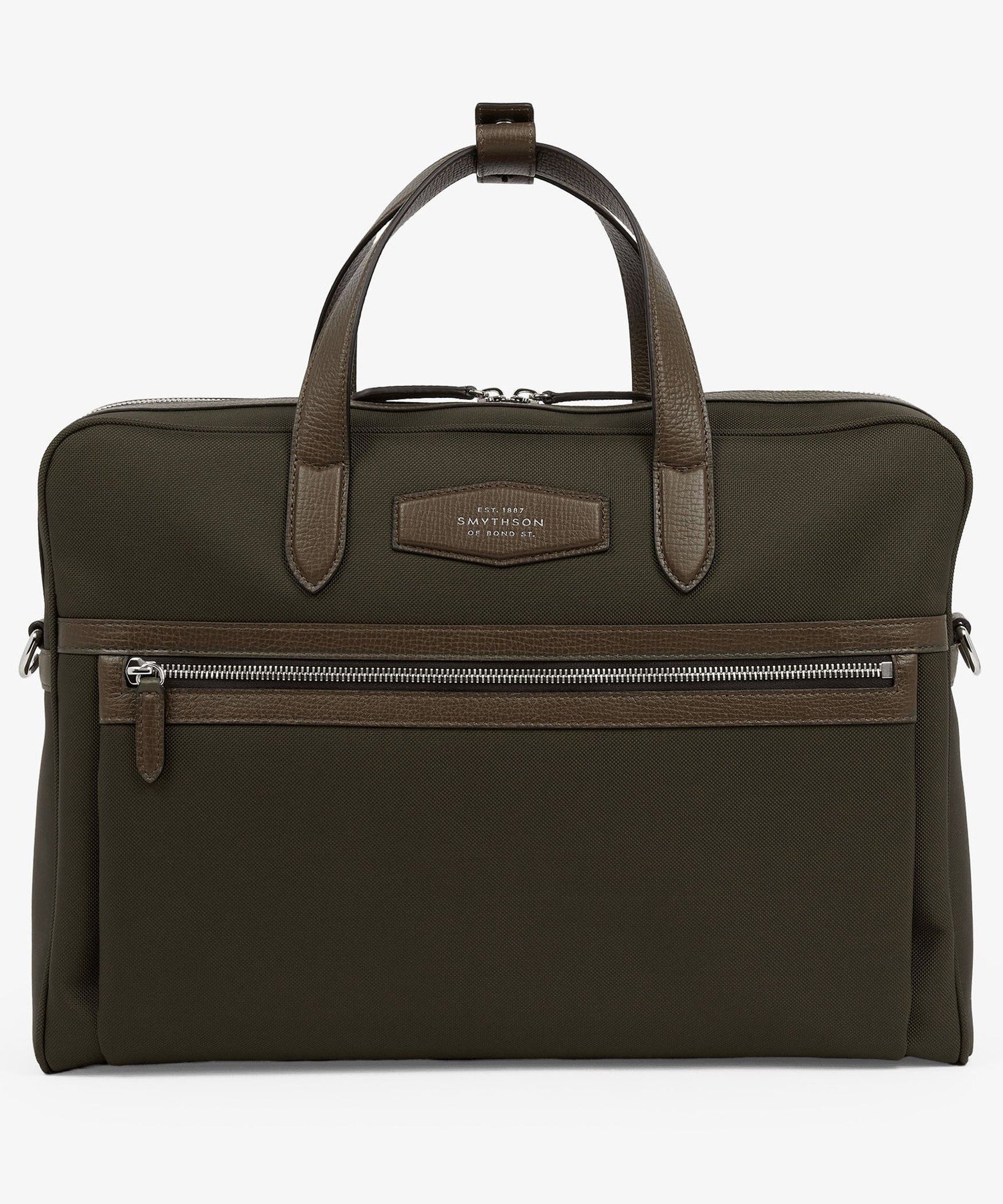 Slim Briefcase with Zip Front in Ludlow スマイソン バッグ ビジネスバッグ・ブリーフケース ブラック