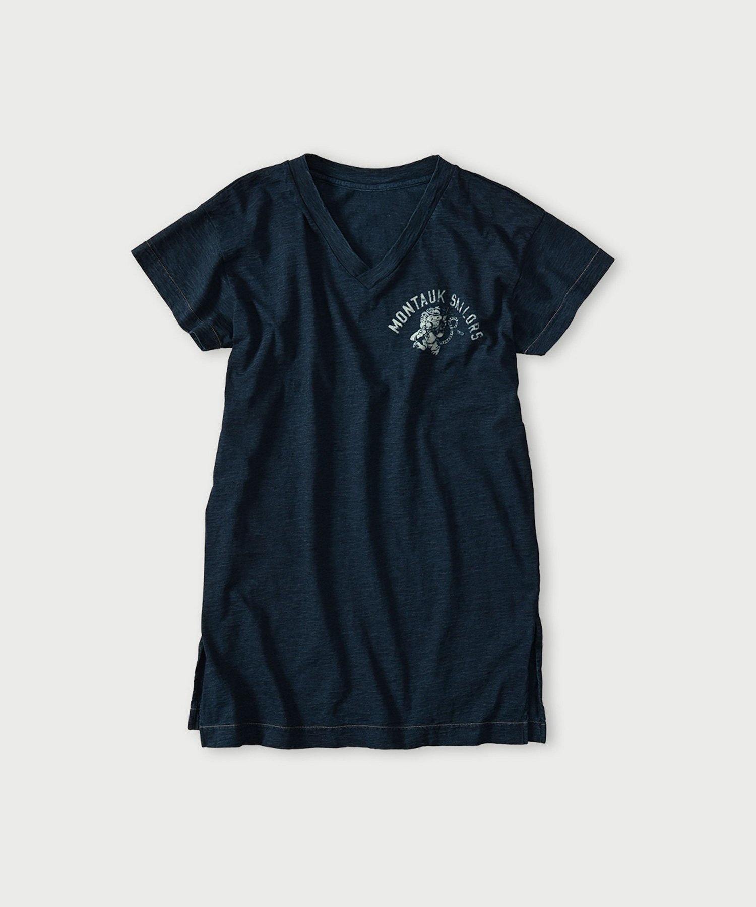 45R 天竺のVネックチュニック(インディゴ) フォーティファイブアール トップス カットソー・Tシャツ