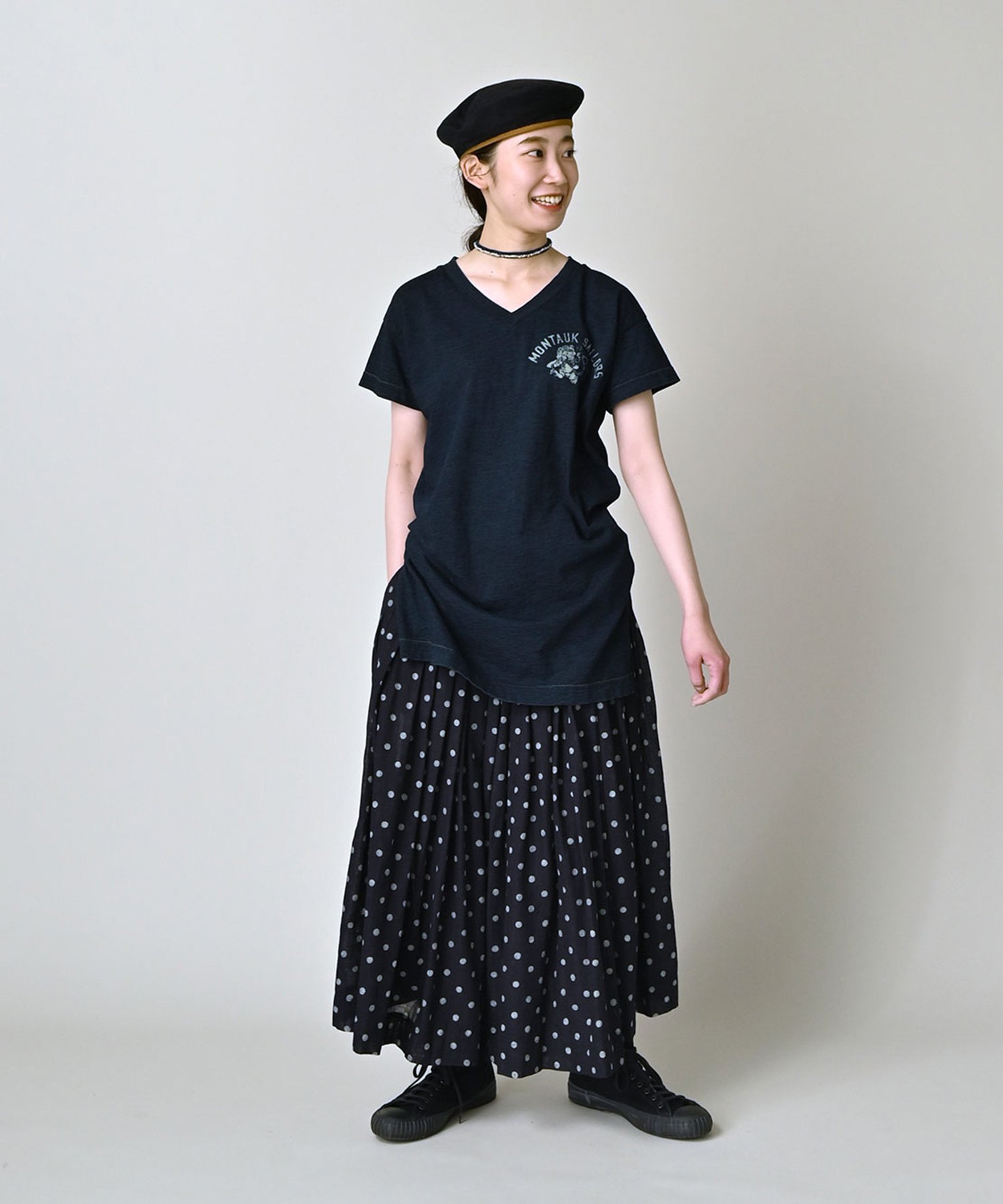 45R 天竺のVネックチュニック(インディゴ) フォーティファイブアール トップス カットソー・Tシャツ