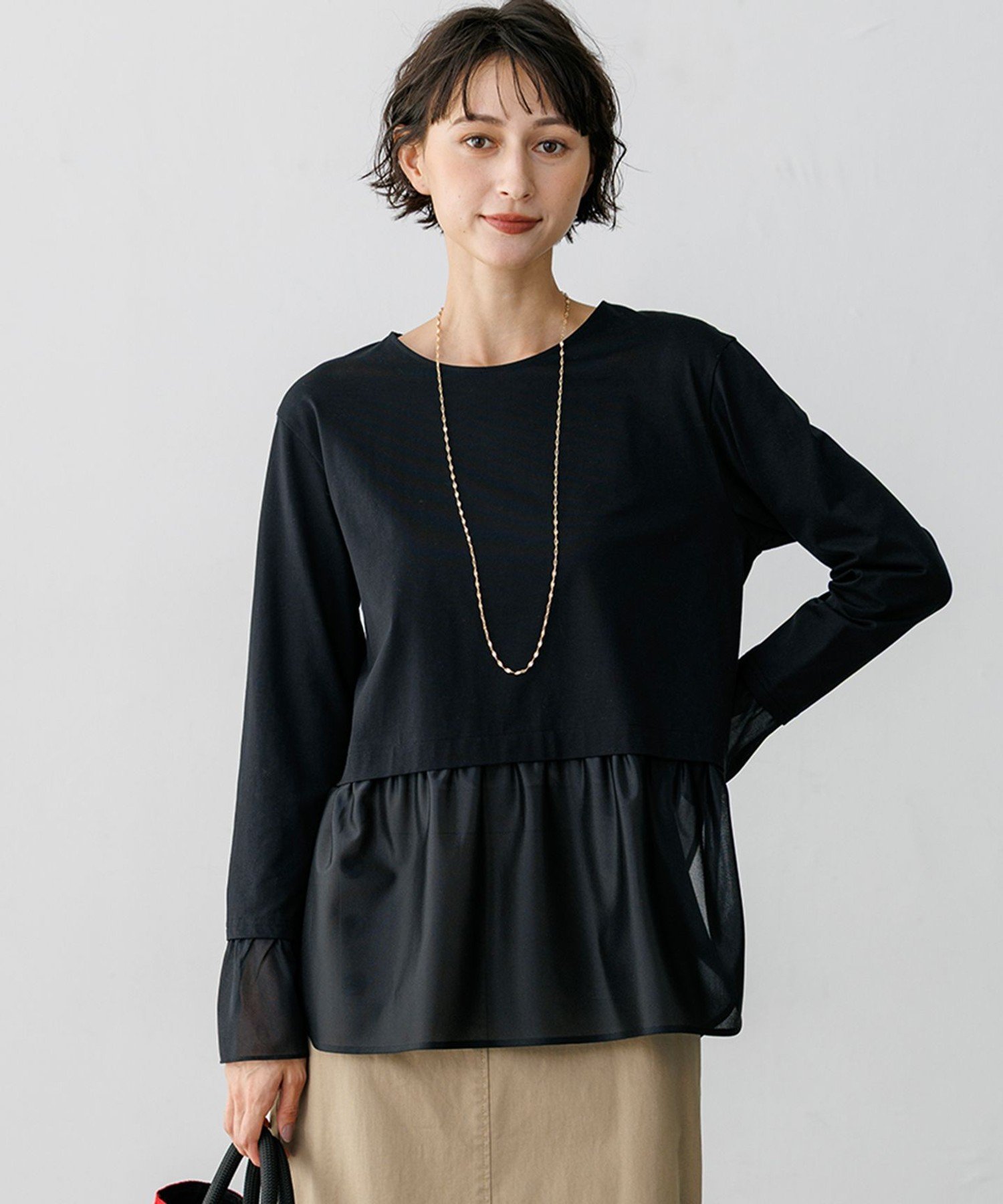 23区 L 【見上愛さん着用】ナチュラルコットンベア シアーコンビ カットソー ニジュウサンク トップス カットソー・Tシャツ ホワイト ブラック【送料無料】 stylife-15889368 Rakuten Fashion サンプル画像2