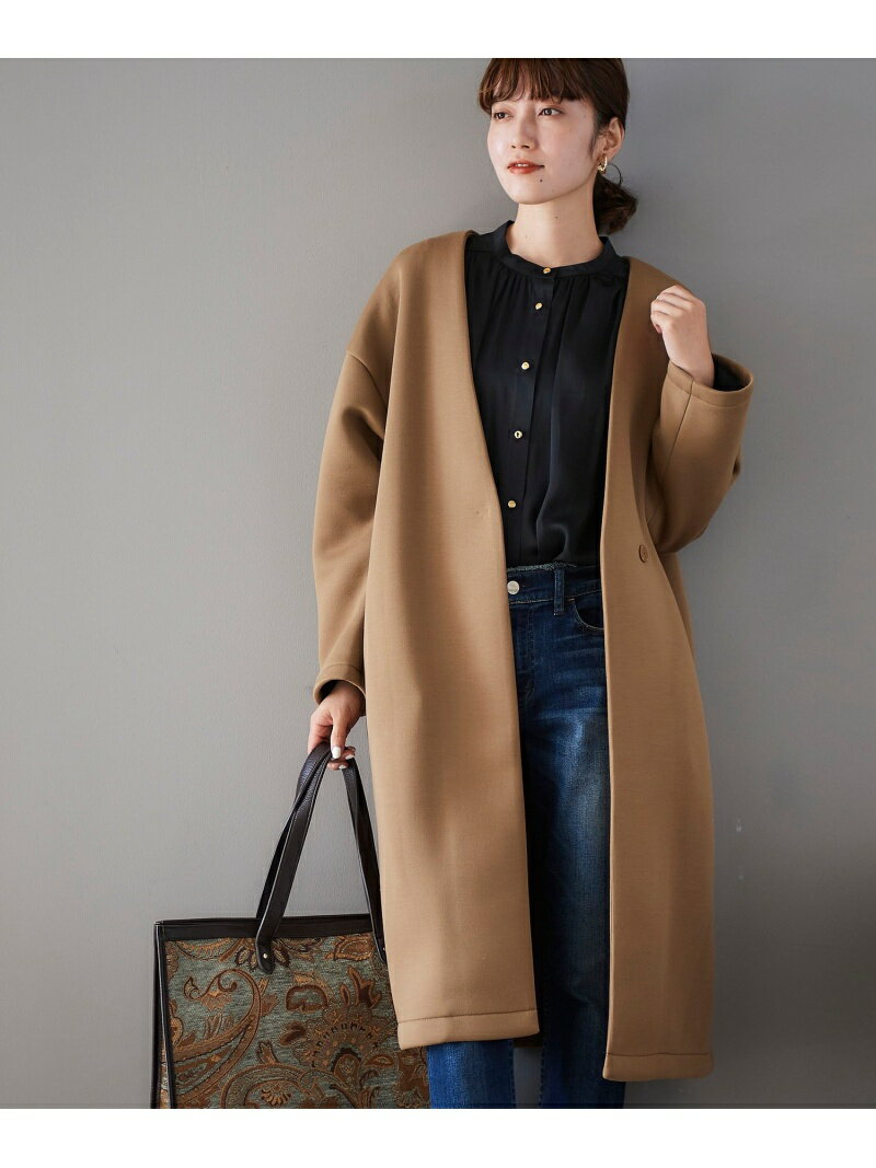 【SALE／70%OFF】le.coeur blanc ダンボールニットノーカラーコート ルクールブラン ジャケット・アウター その他のジャケット・アウター ブラウン グレー【送料無料】のサムネイル